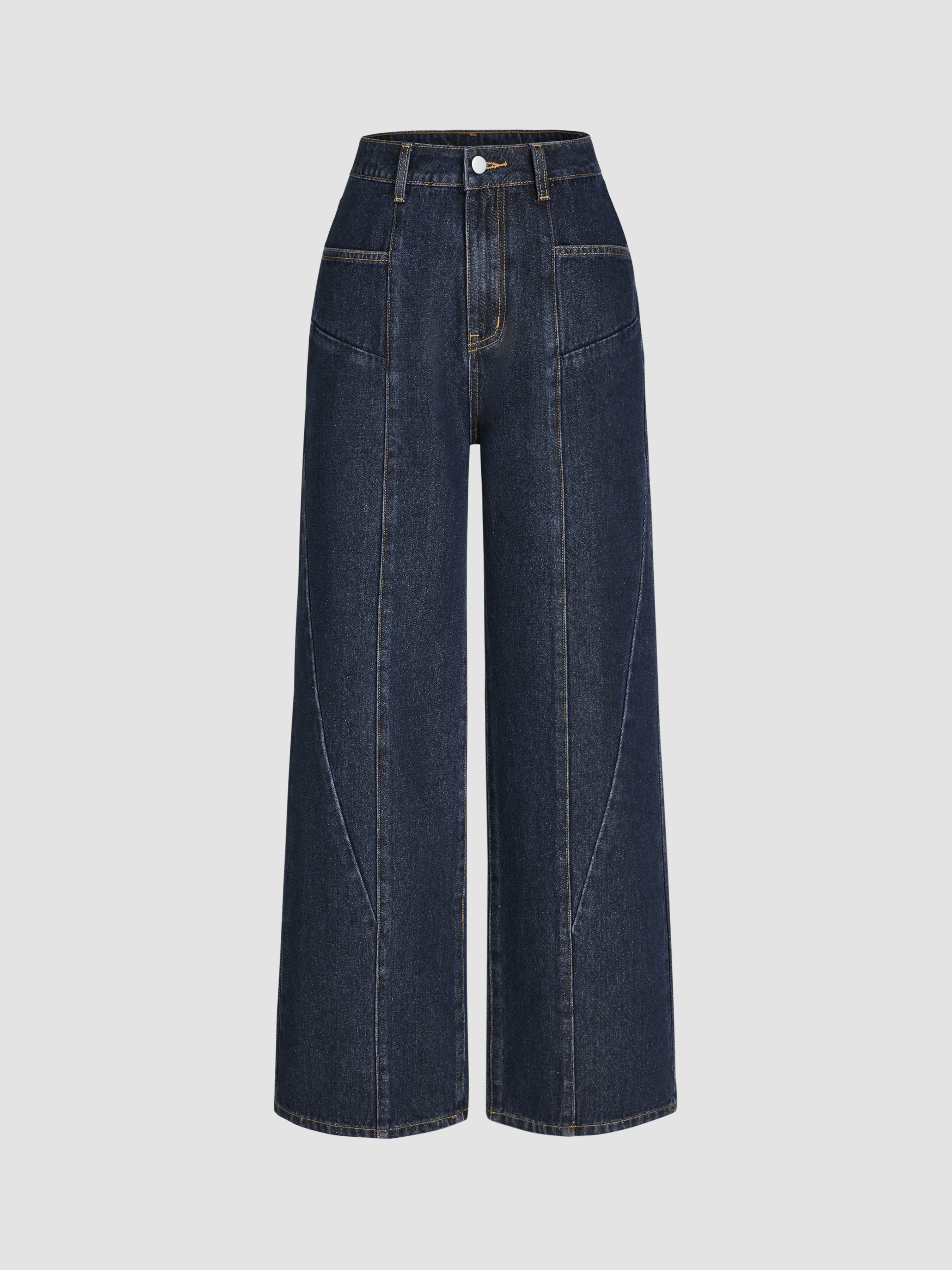 Mid Waist Pocket Straight Leg Jeans