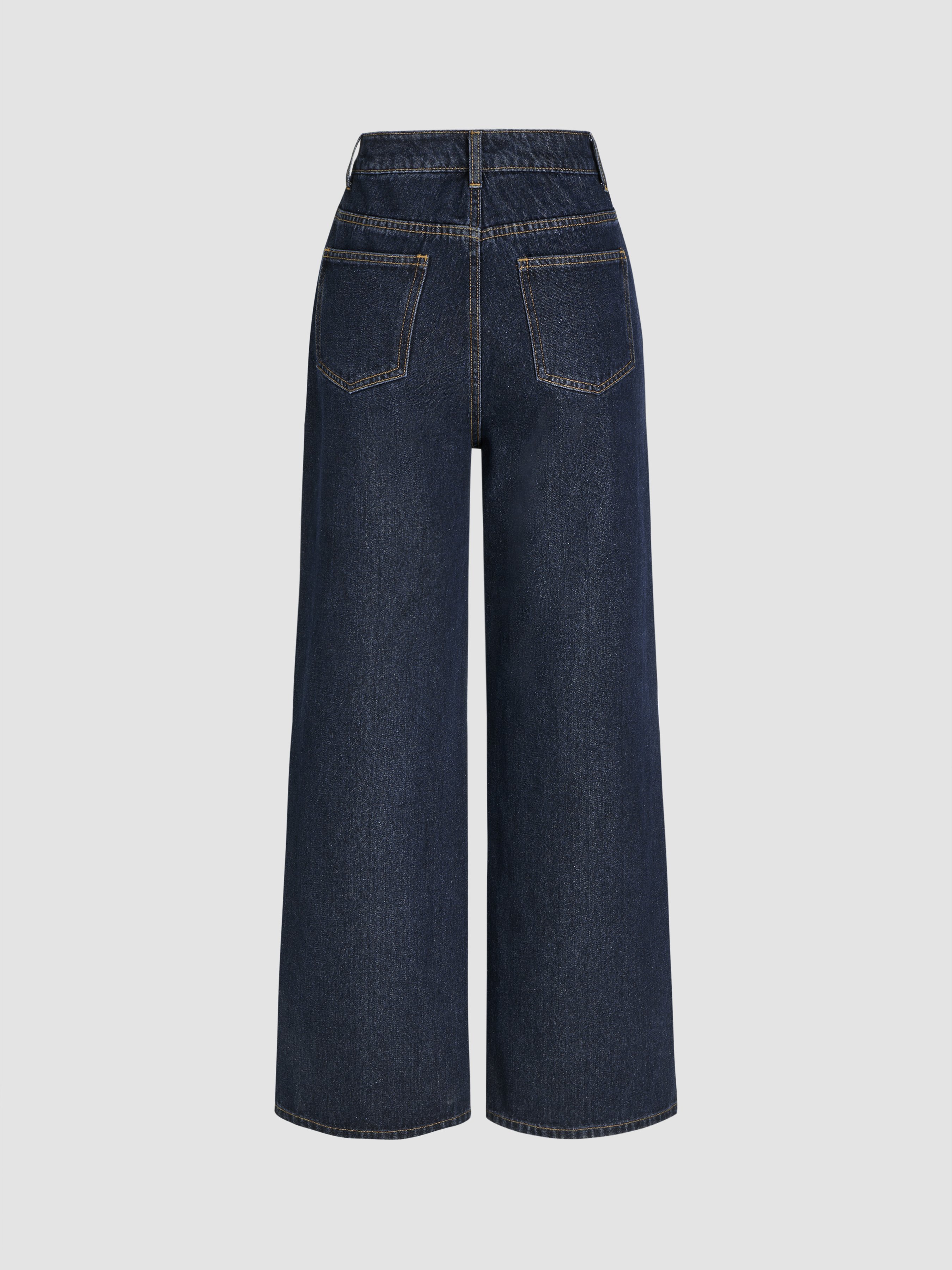 Mid Waist Pocket Straight Leg Jeans