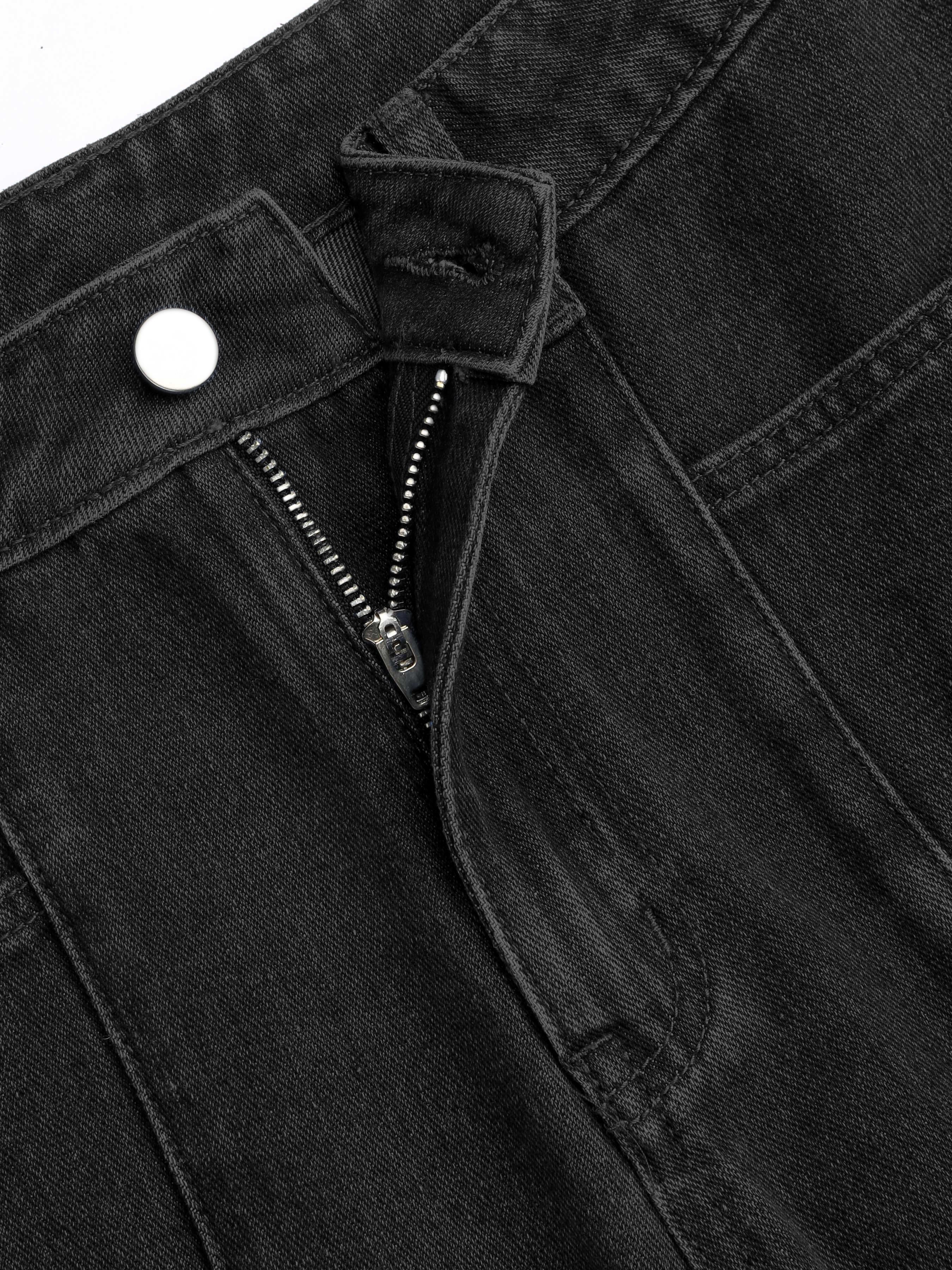 Mid Waist Pocket Straight Leg Jeans