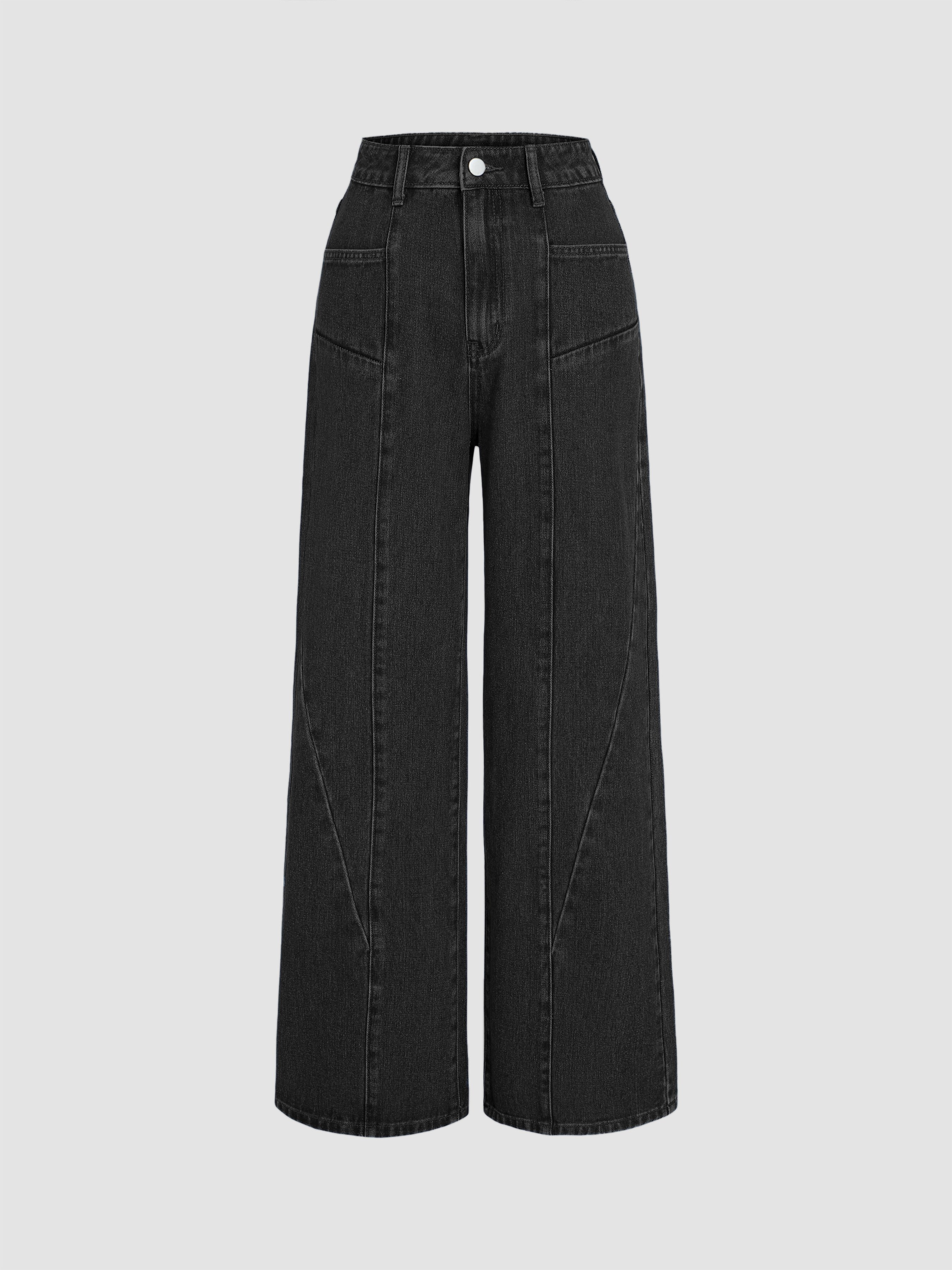 Mid Waist Pocket Straight Leg Jeans