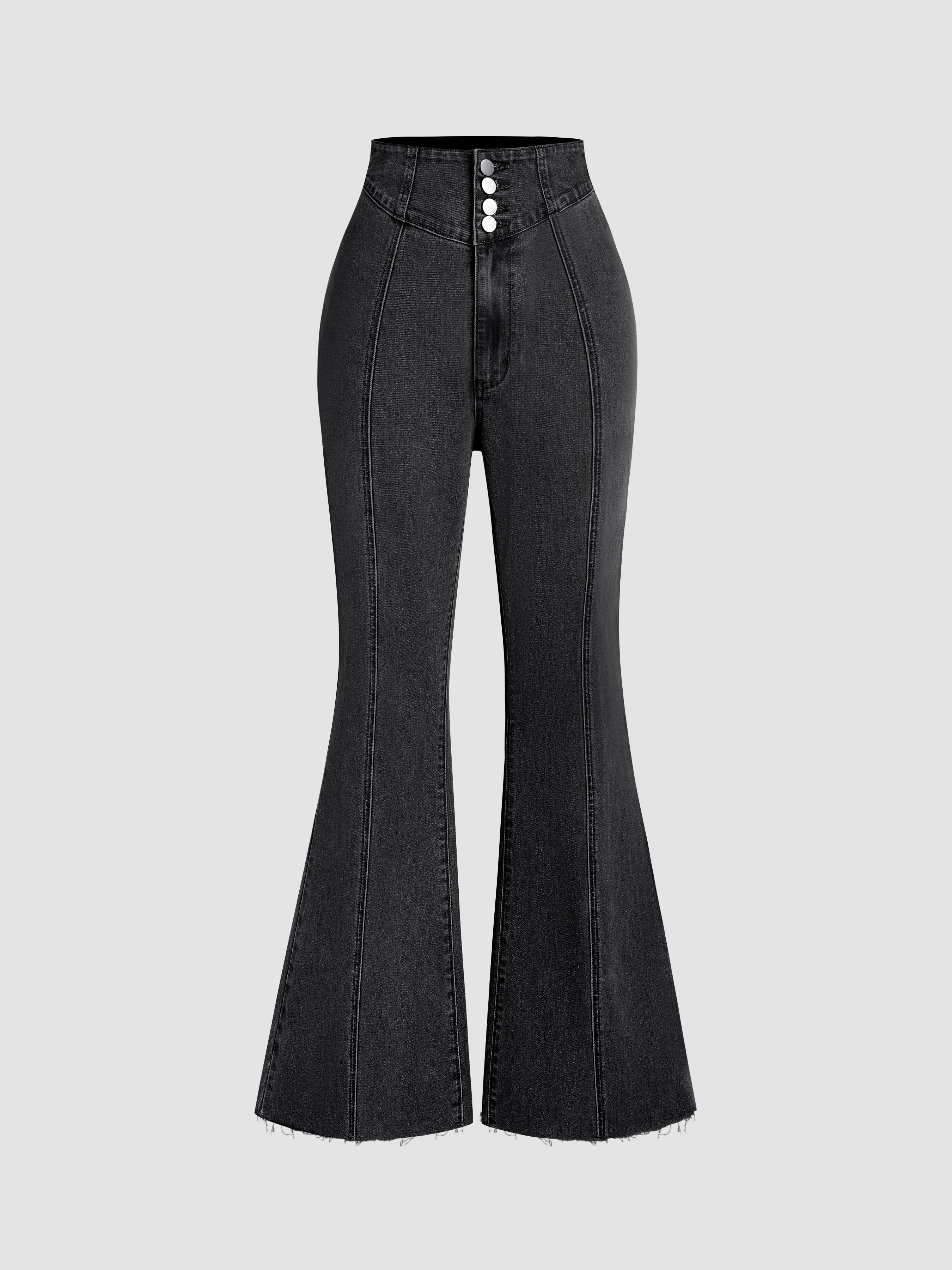 Stretch Denim High Waist Flared Jeans