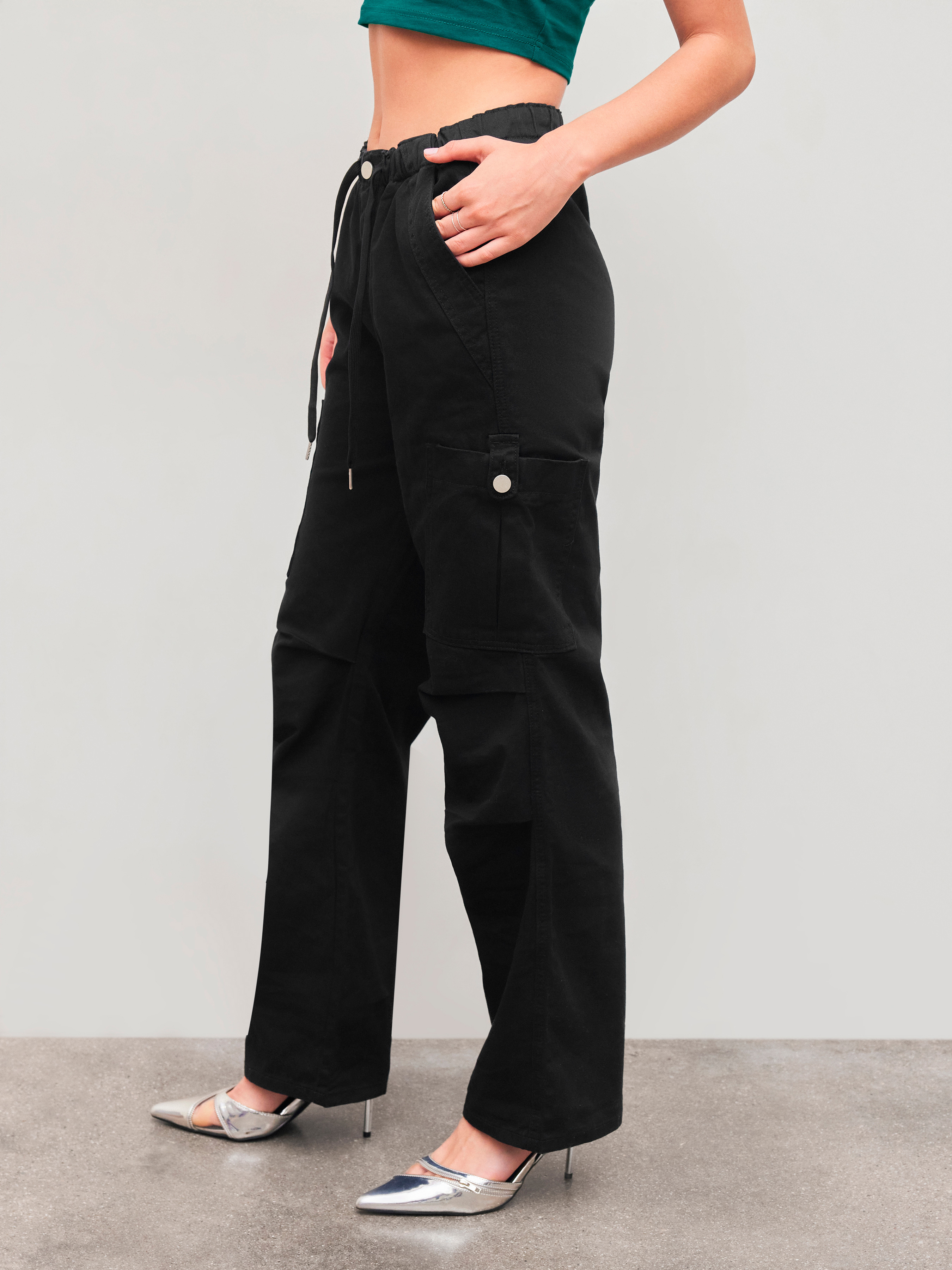 Denim Drawstring Cargo Pants