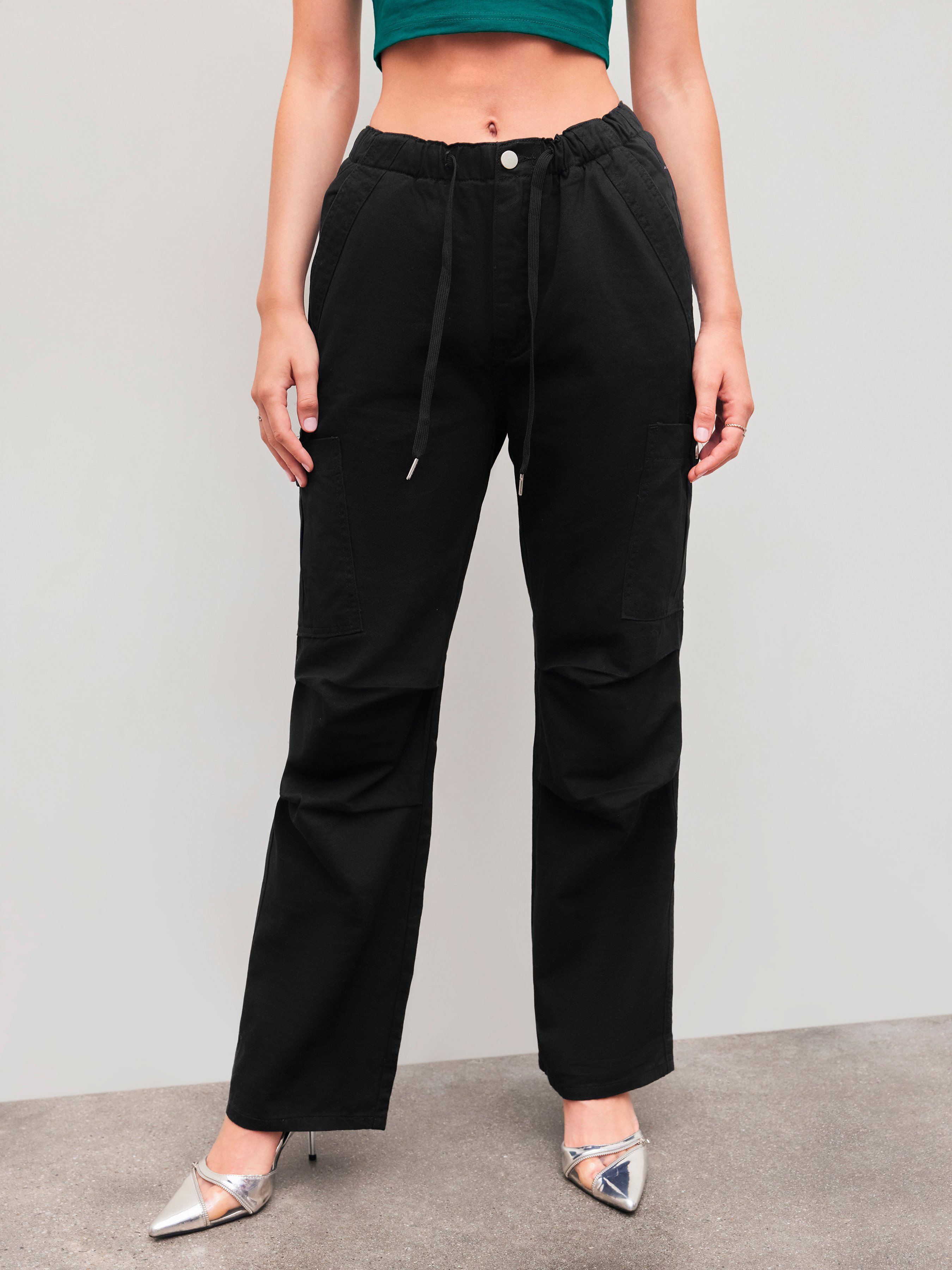 Denim Drawstring Cargo Pants