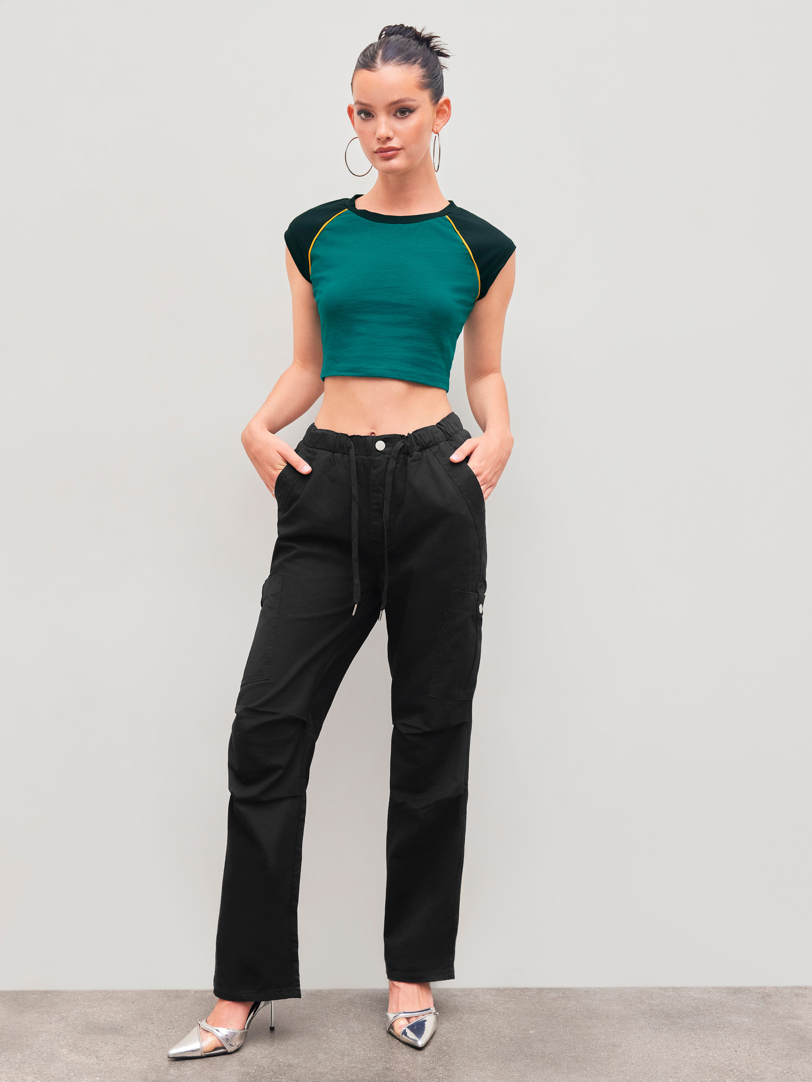 Denim Drawstring Cargo Pants