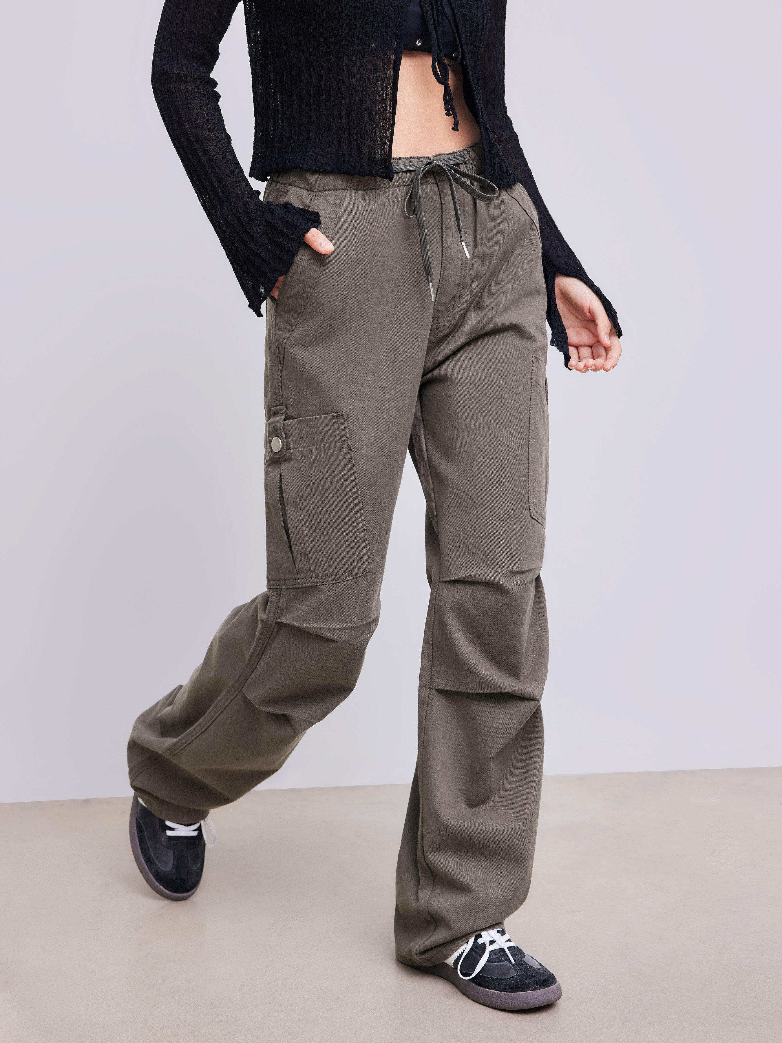 Denim Drawstring Cargo Pants