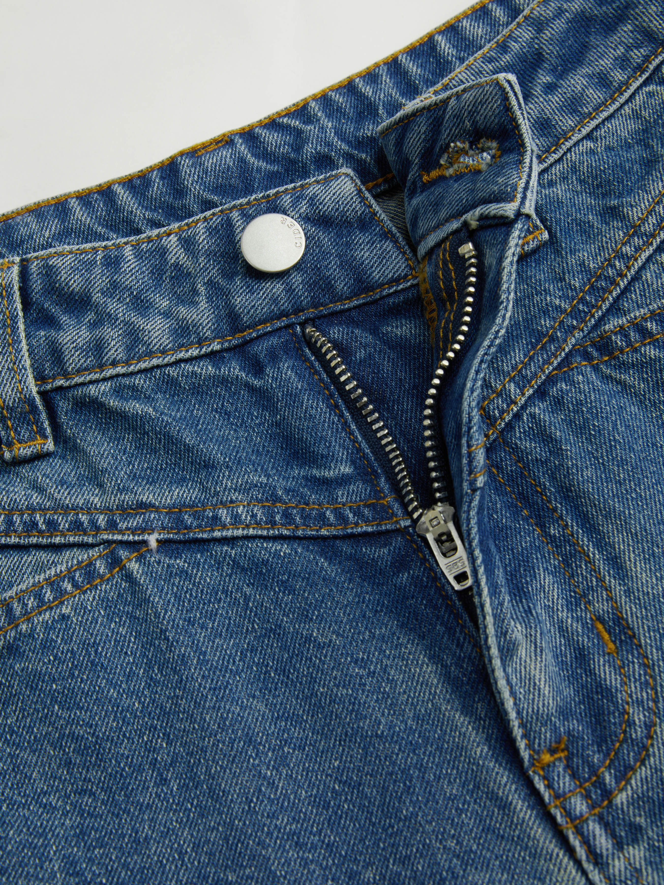 Cider Denim Mid Rise Solid Roll Hem Straight Leg Jeans