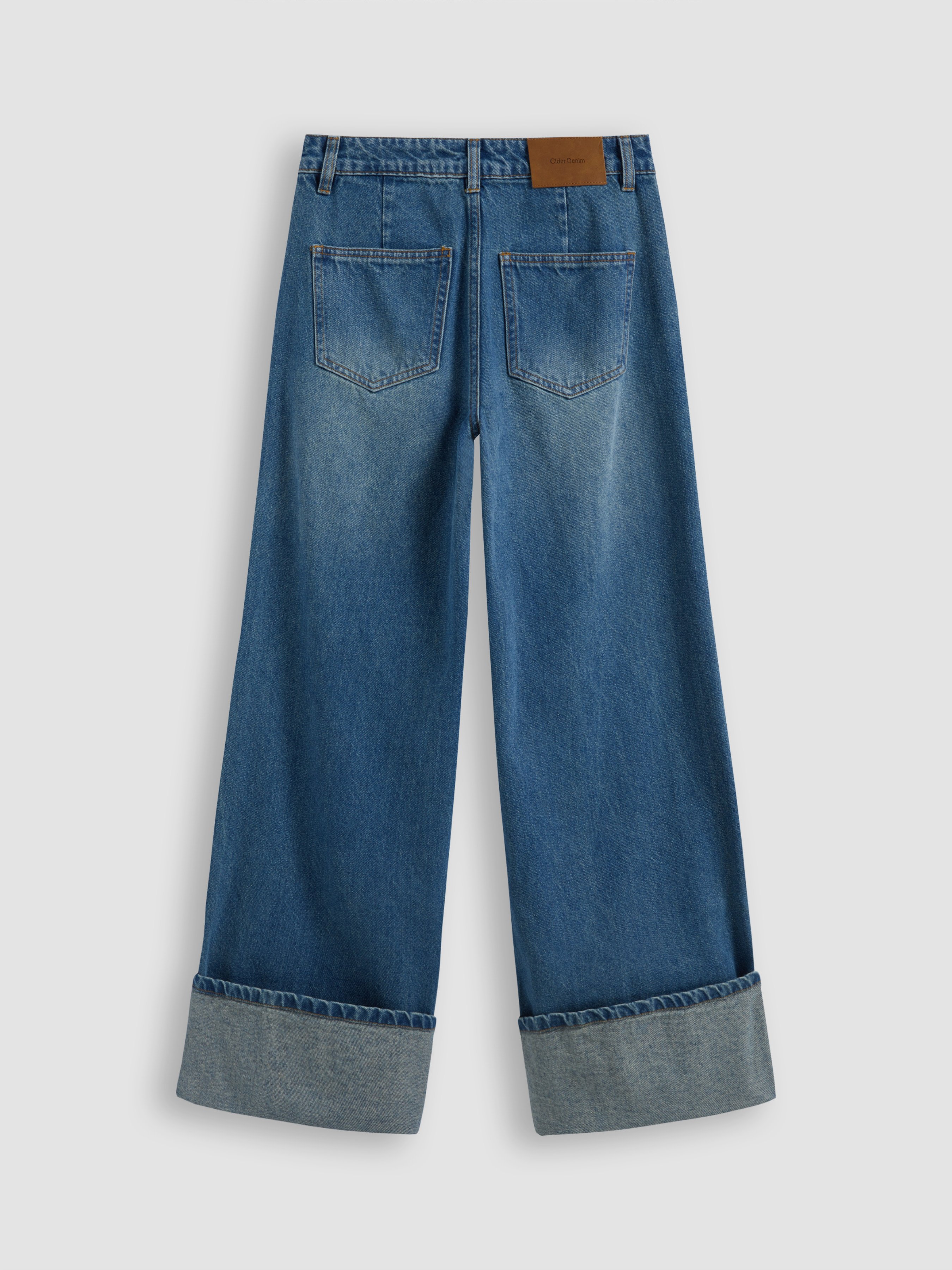 Cider Denim Mid Rise Solid Roll Hem Straight Leg Jeans