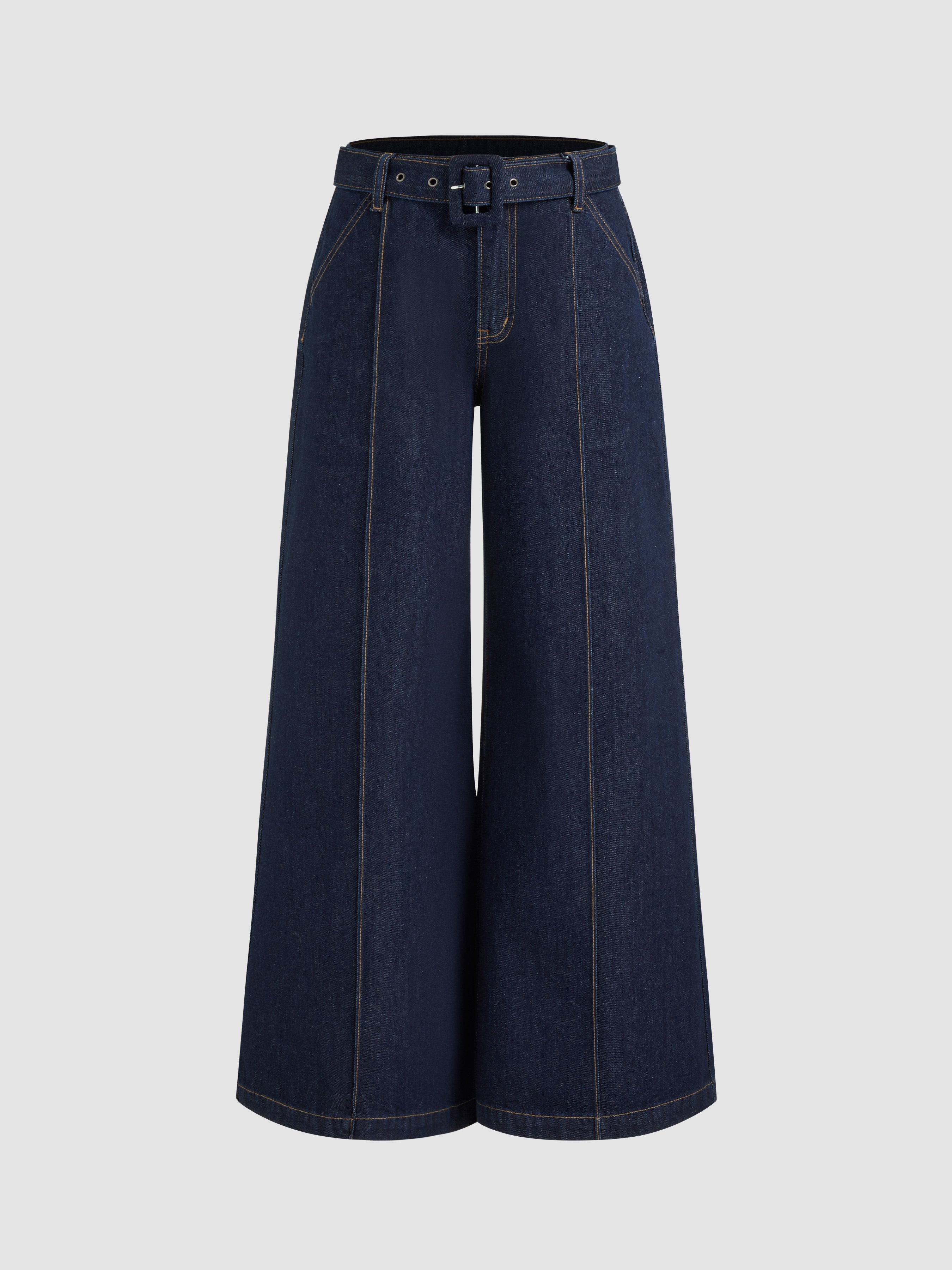 High Stretch Cider Denim Low Rise Baggy Jeans With Belt