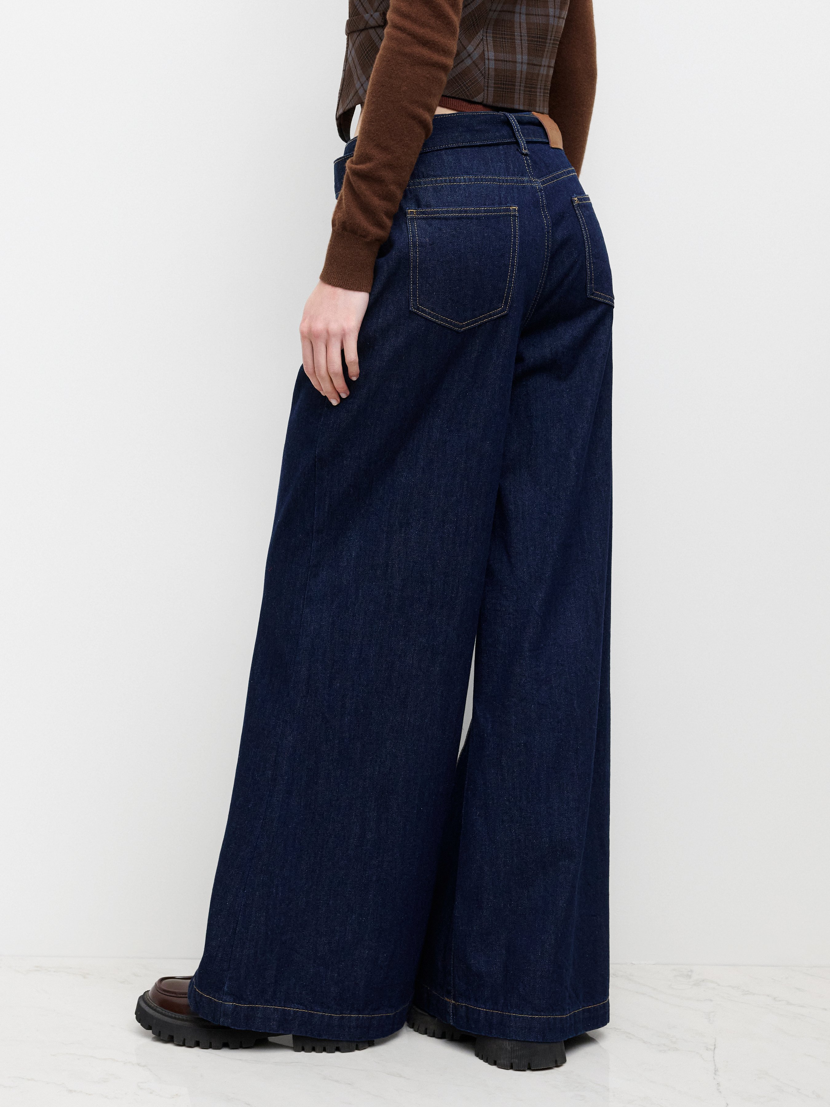 High Stretch Cider Denim Low Rise Baggy Jeans With Belt