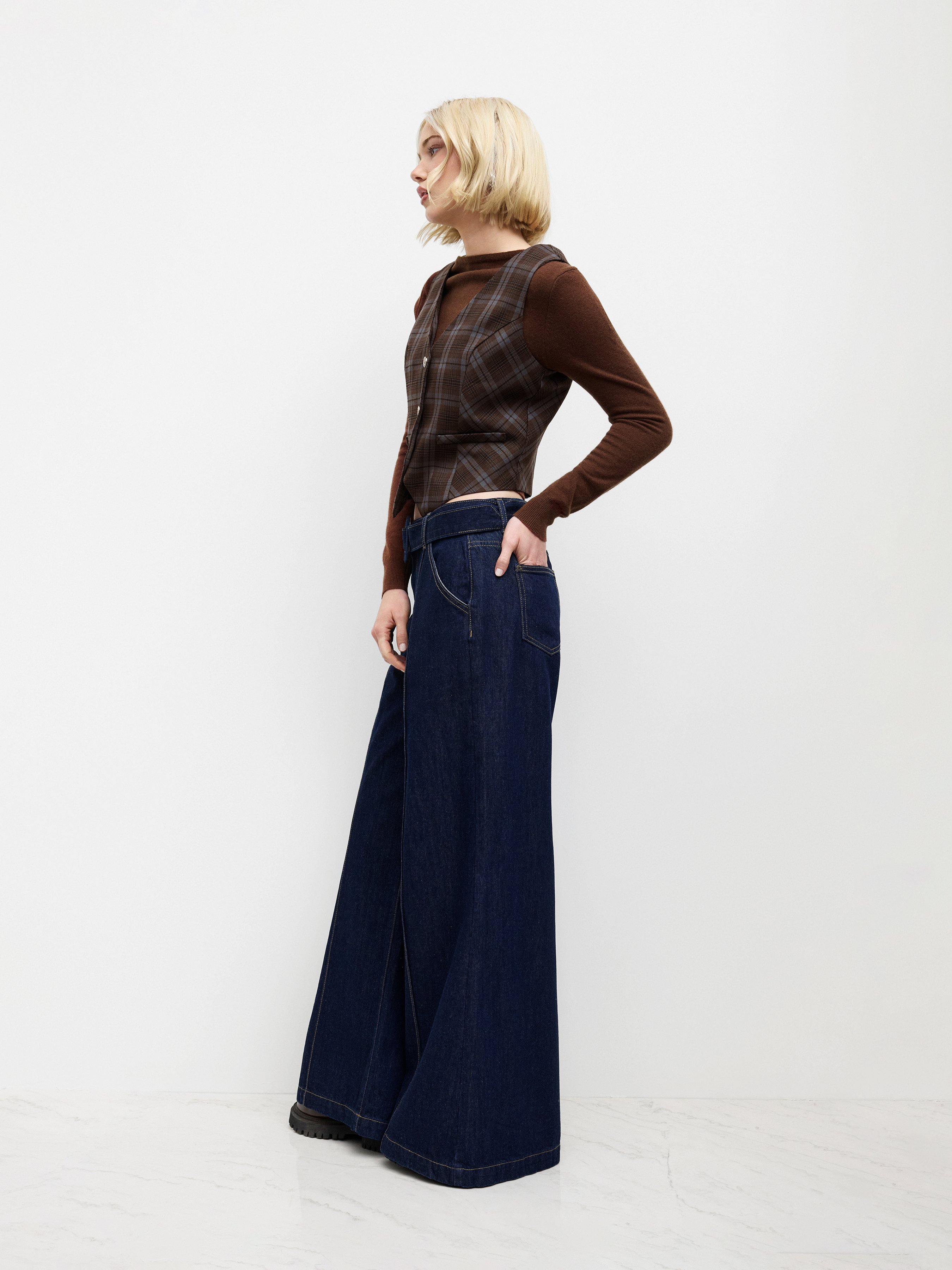 High Stretch Cider Denim Low Rise Baggy Jeans With Belt