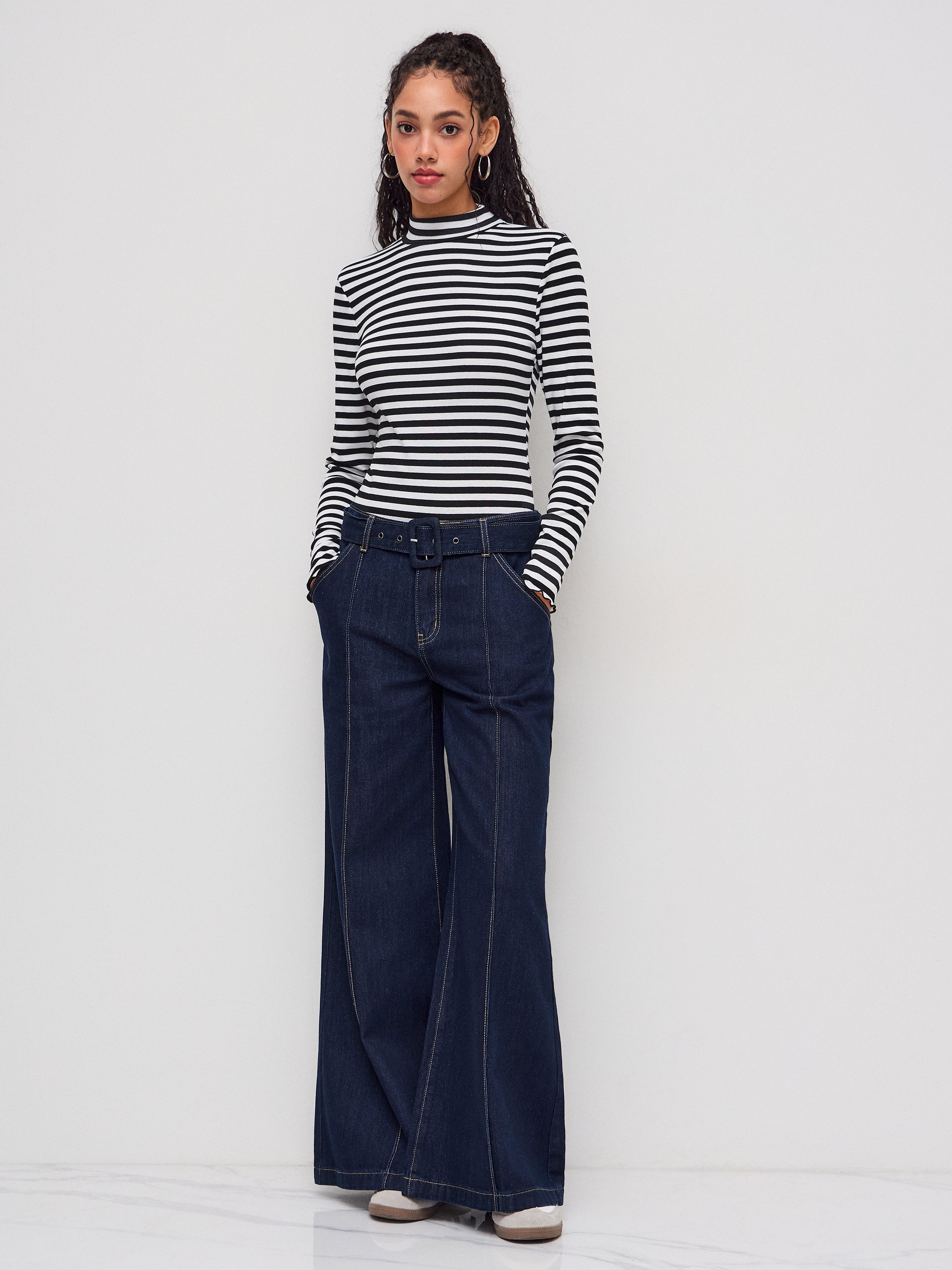 High Stretch Cider Denim Low Rise Baggy Jeans With Belt