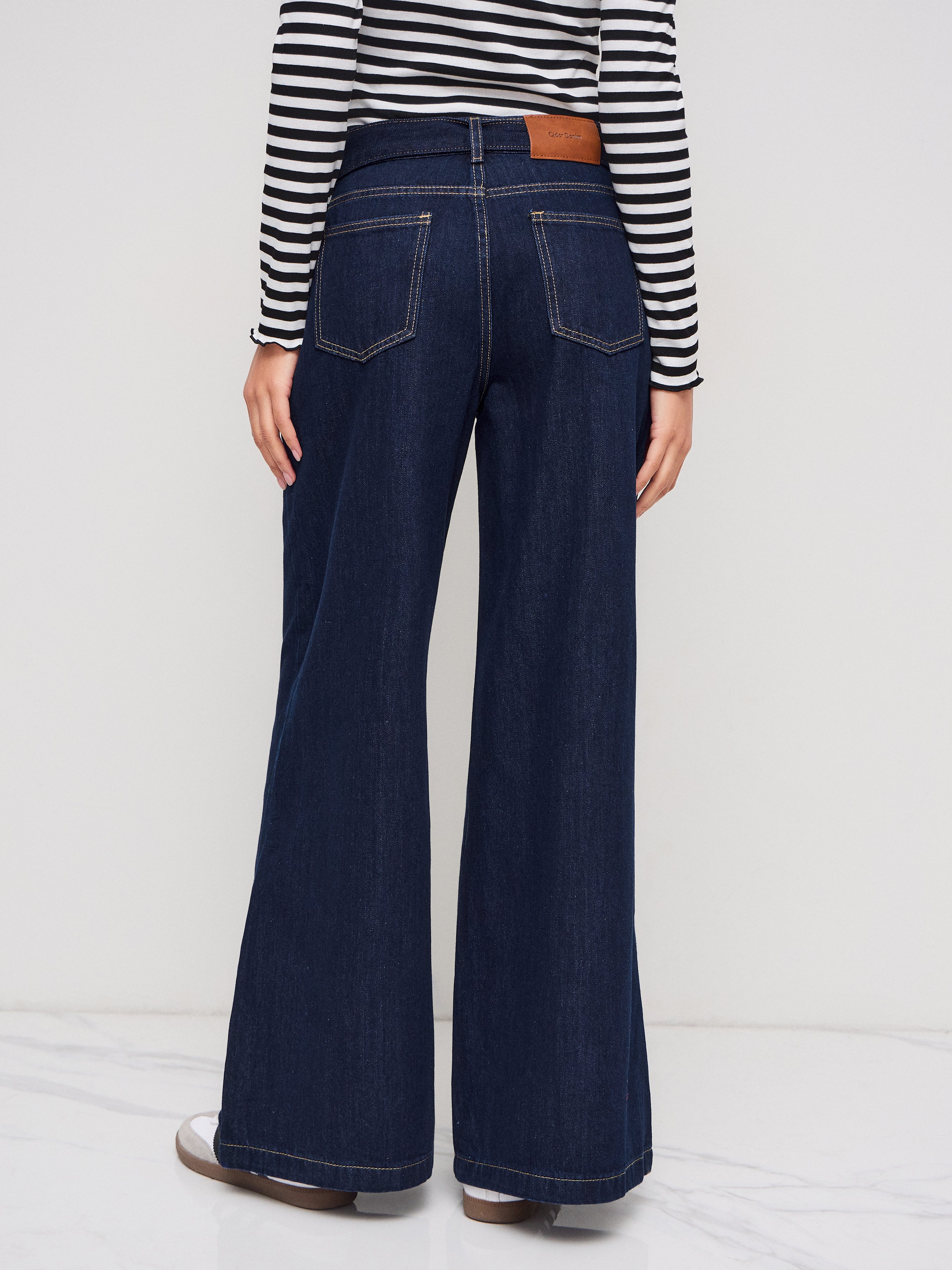 High Stretch Cider Denim Low Rise Baggy Jeans With Belt