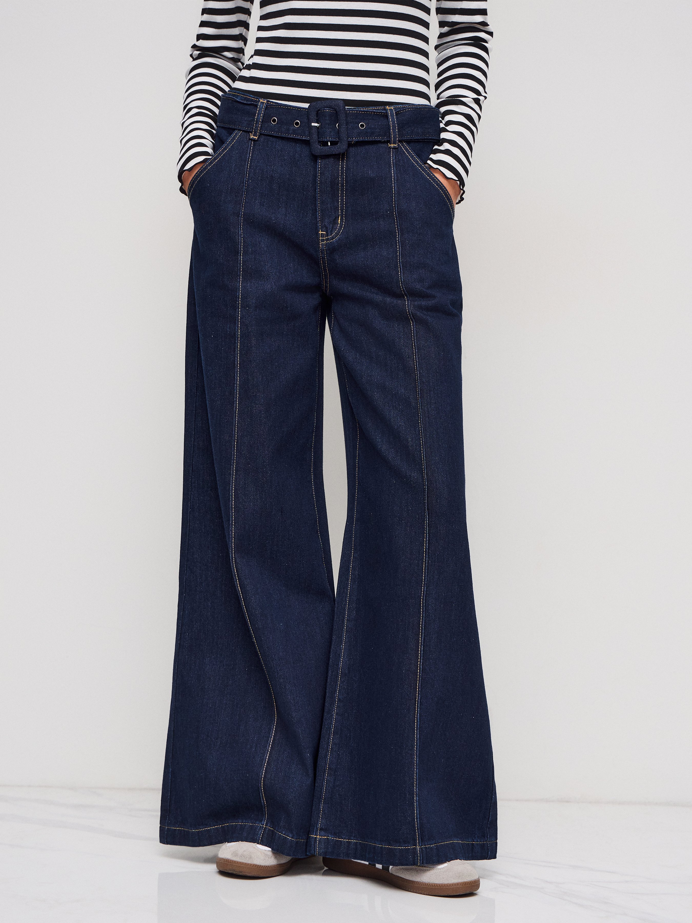 High Stretch Cider Denim Low Rise Baggy Jeans With Belt