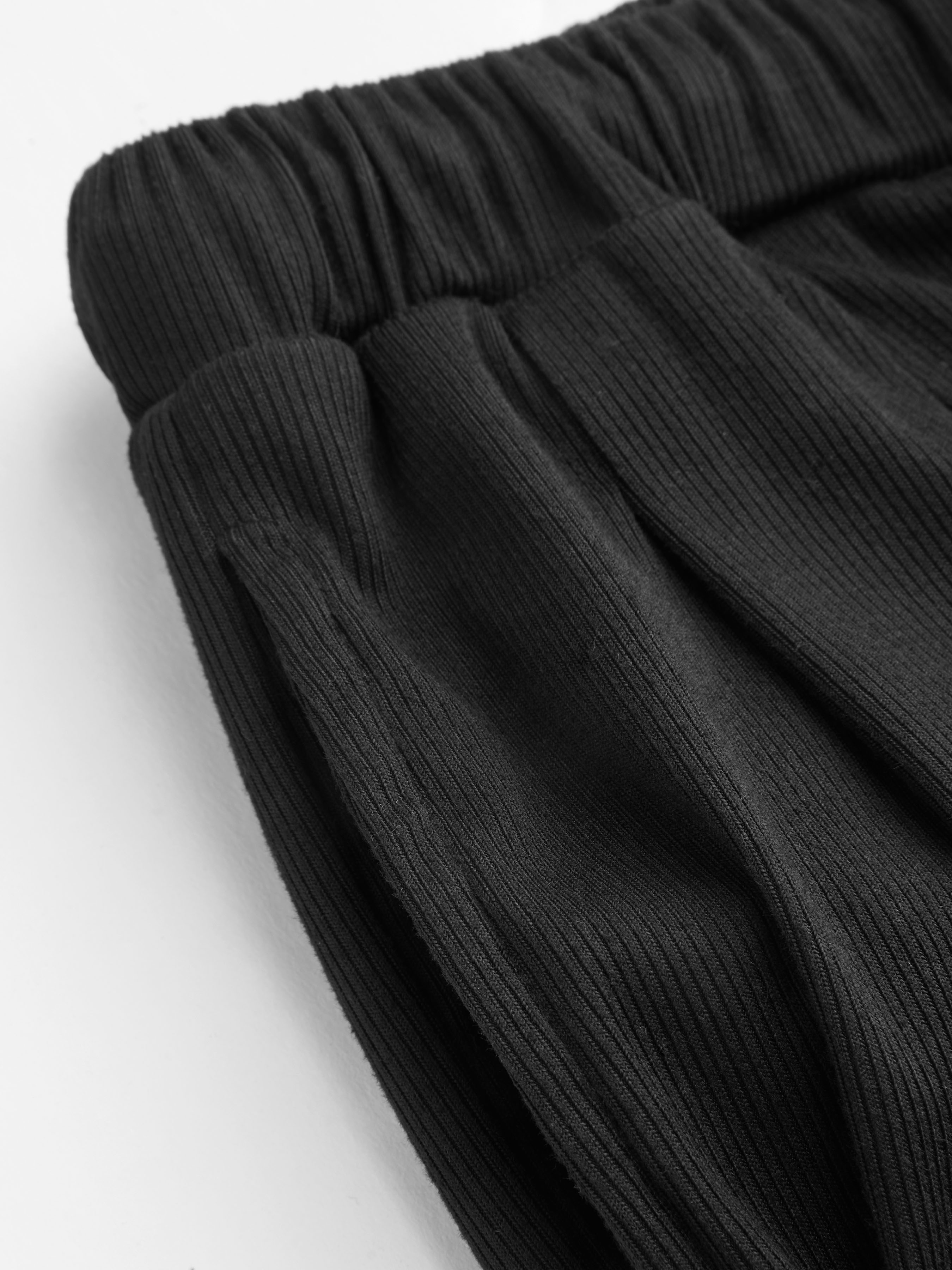 V-neck Wrap Knotted Long Sleeve Top & Mid Rise Straight Leg Trousers Set - Black