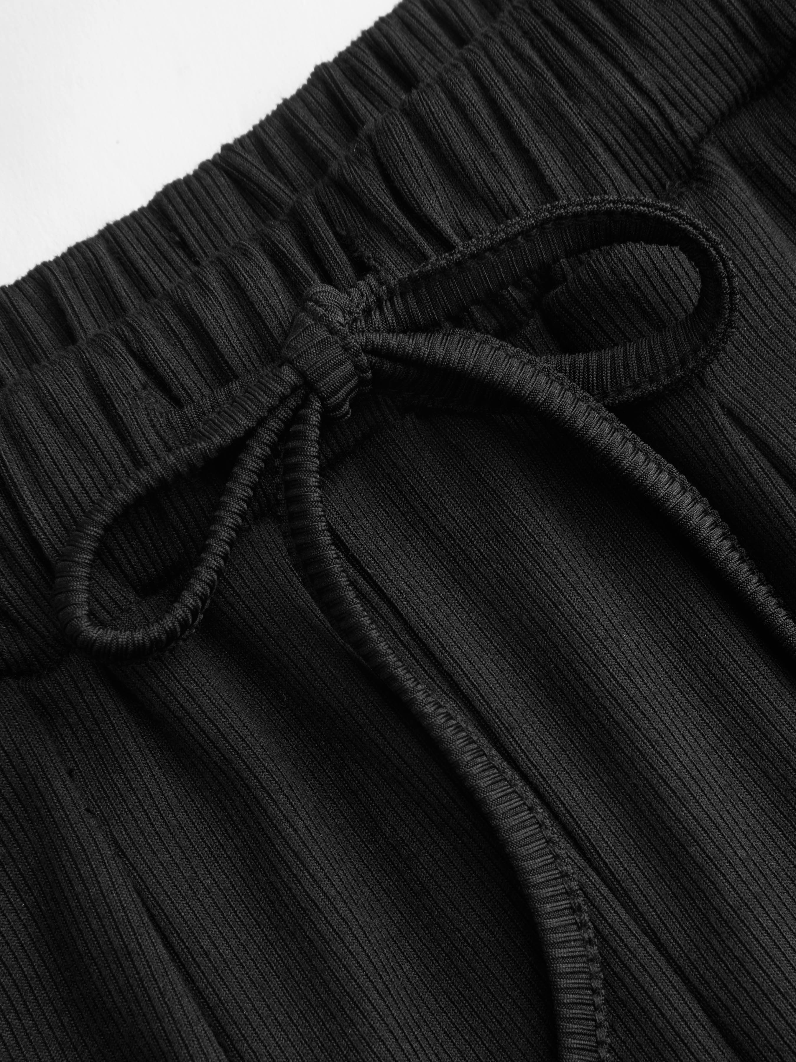 V-neck Wrap Knotted Long Sleeve Top & Mid Rise Straight Leg Trousers Set - Black