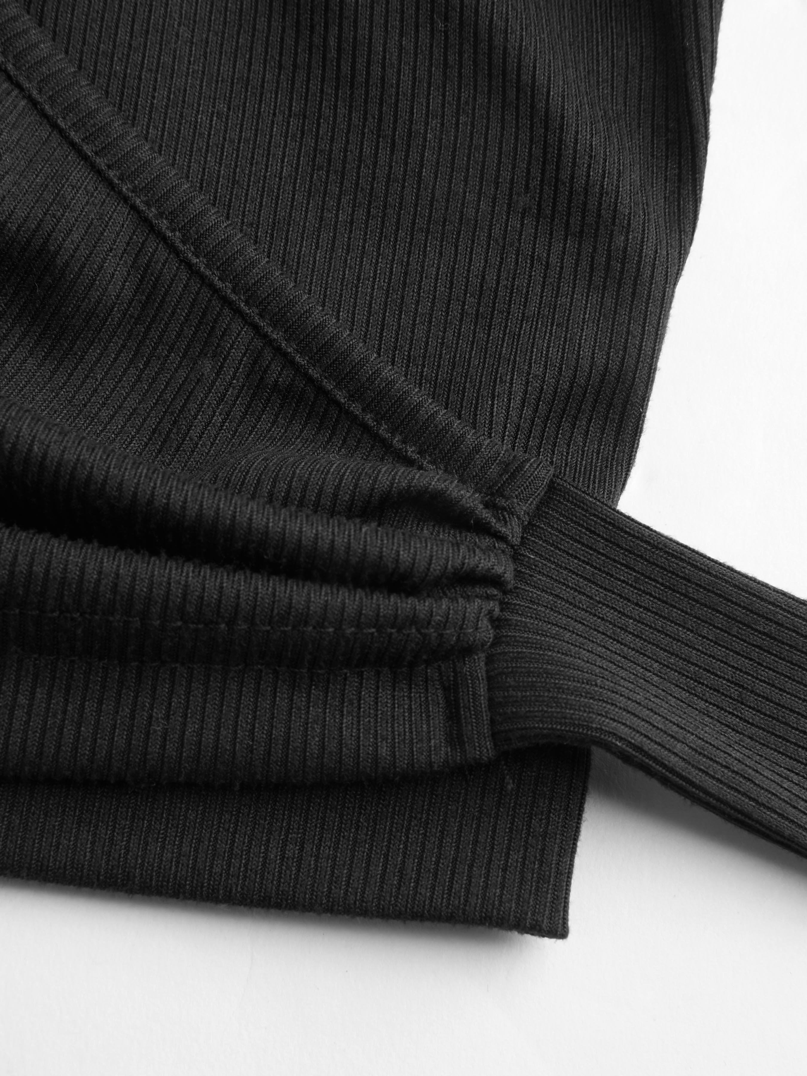 V-neck Wrap Knotted Long Sleeve Top & Mid Rise Straight Leg Trousers Set - Black