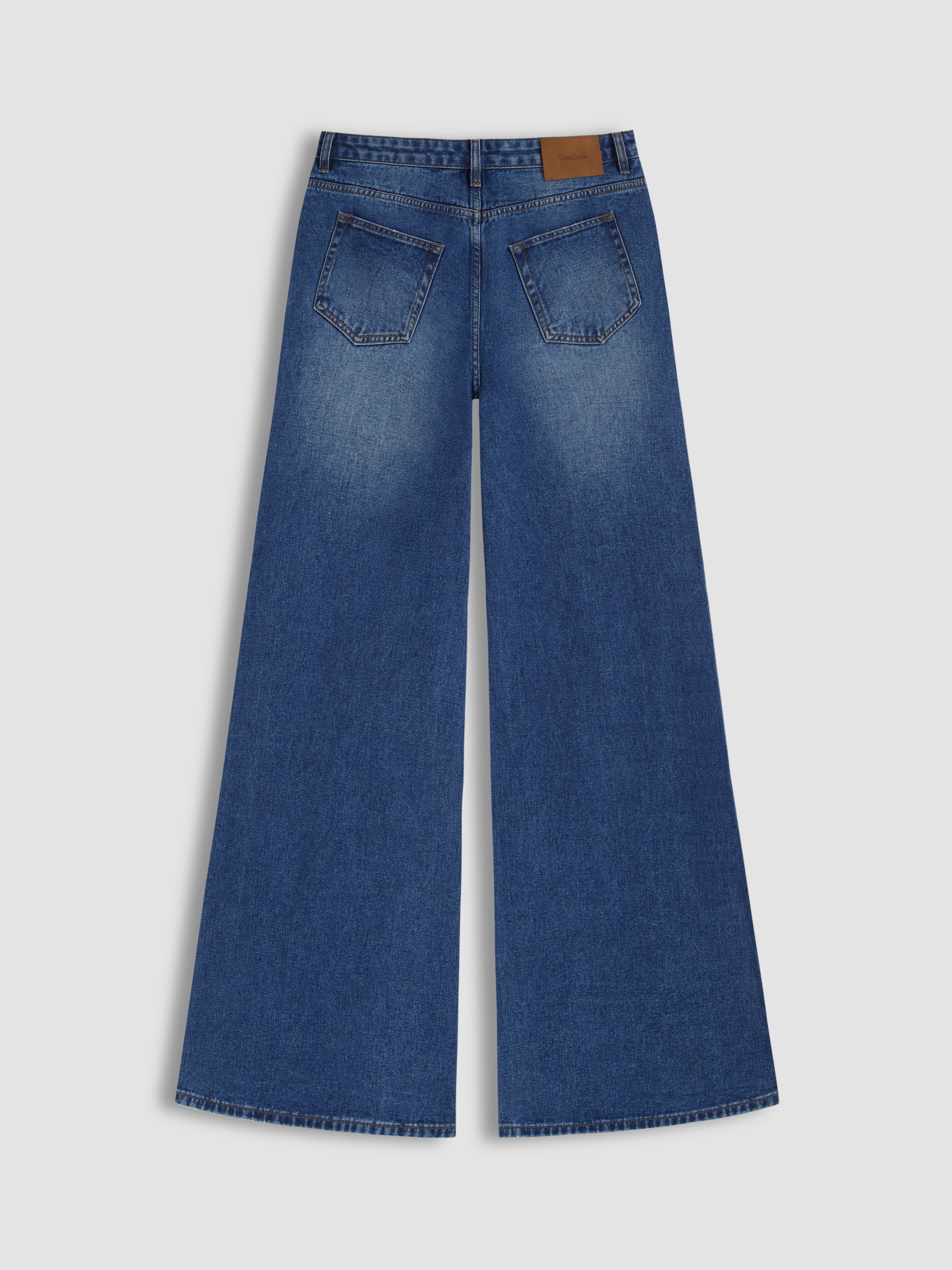 Denim Low-Rise Baggy Trousers - Navy Blue