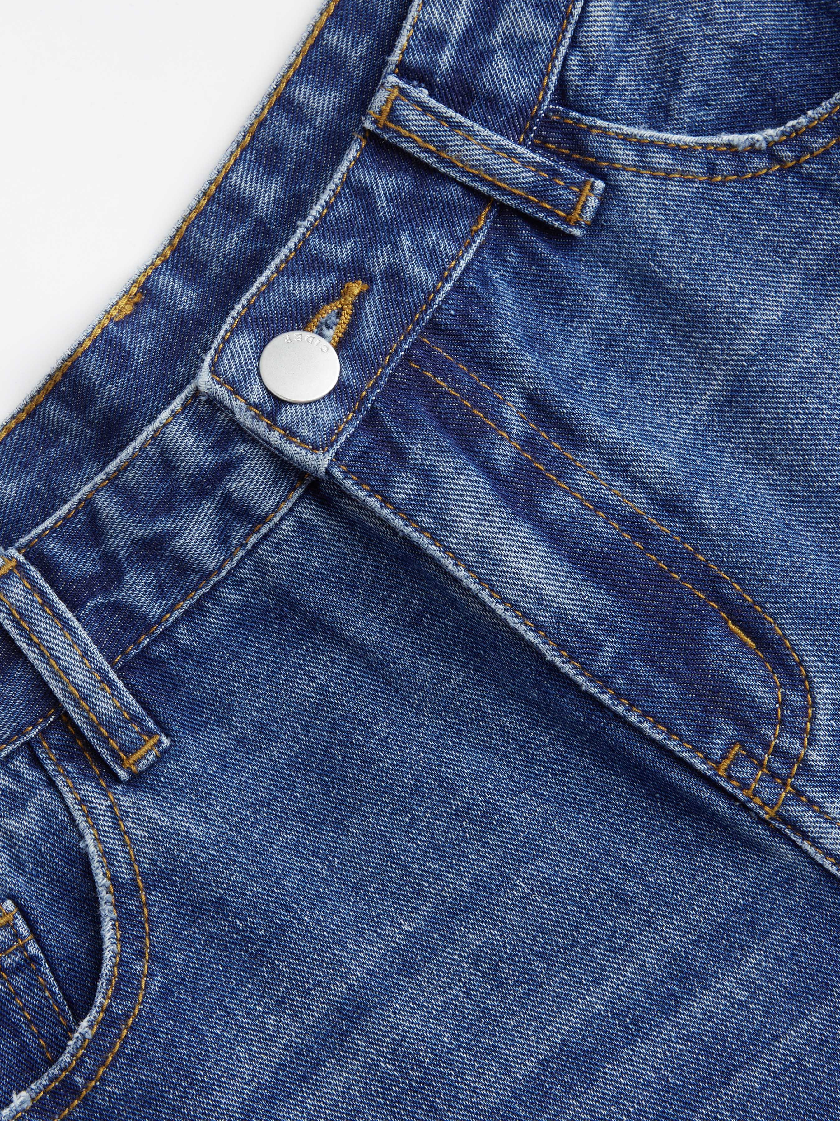 Denim Low-Rise Baggy Trousers - Navy Blue