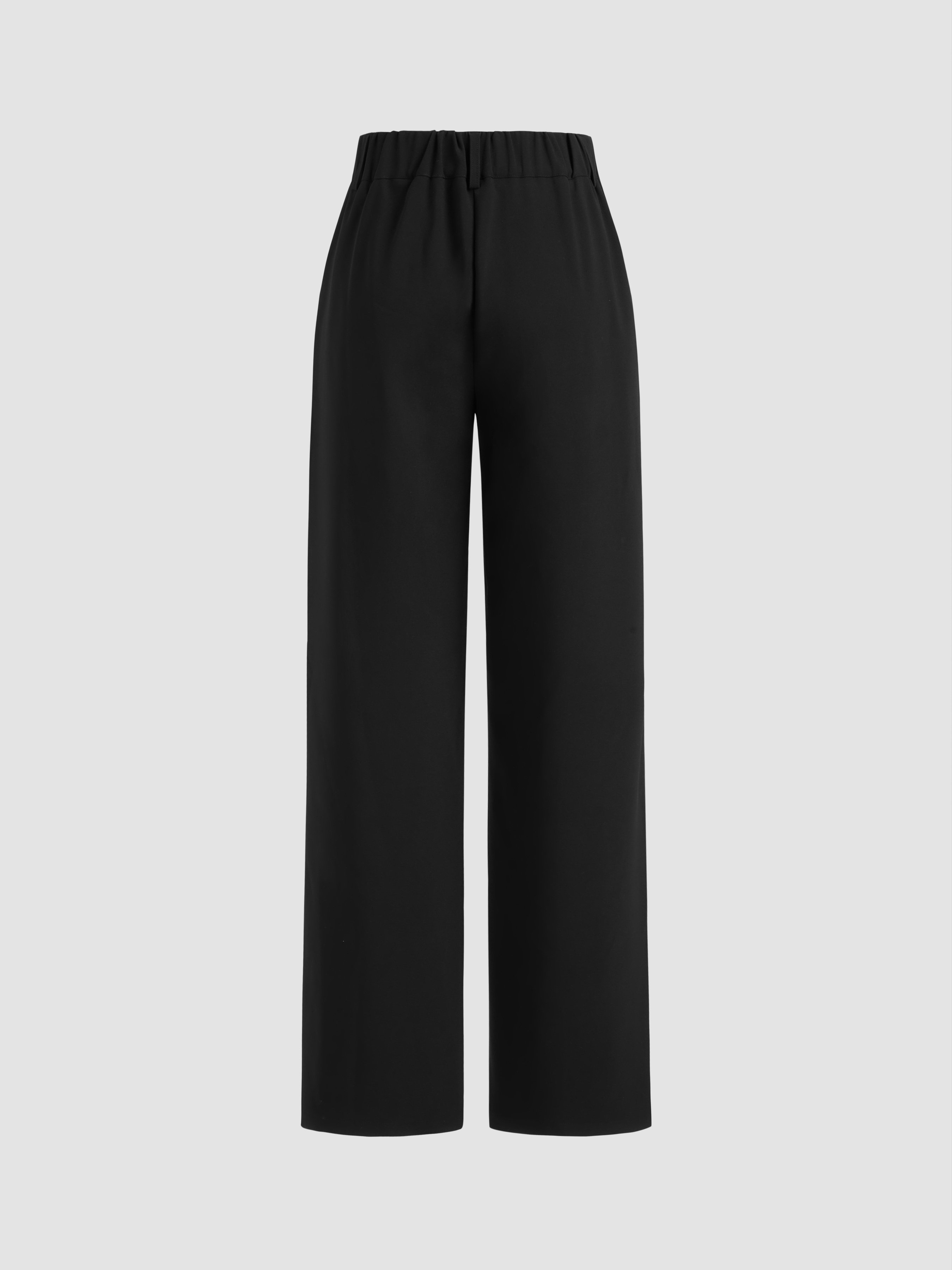 Mid Rise Pleated Straight Leg Trousers - Black