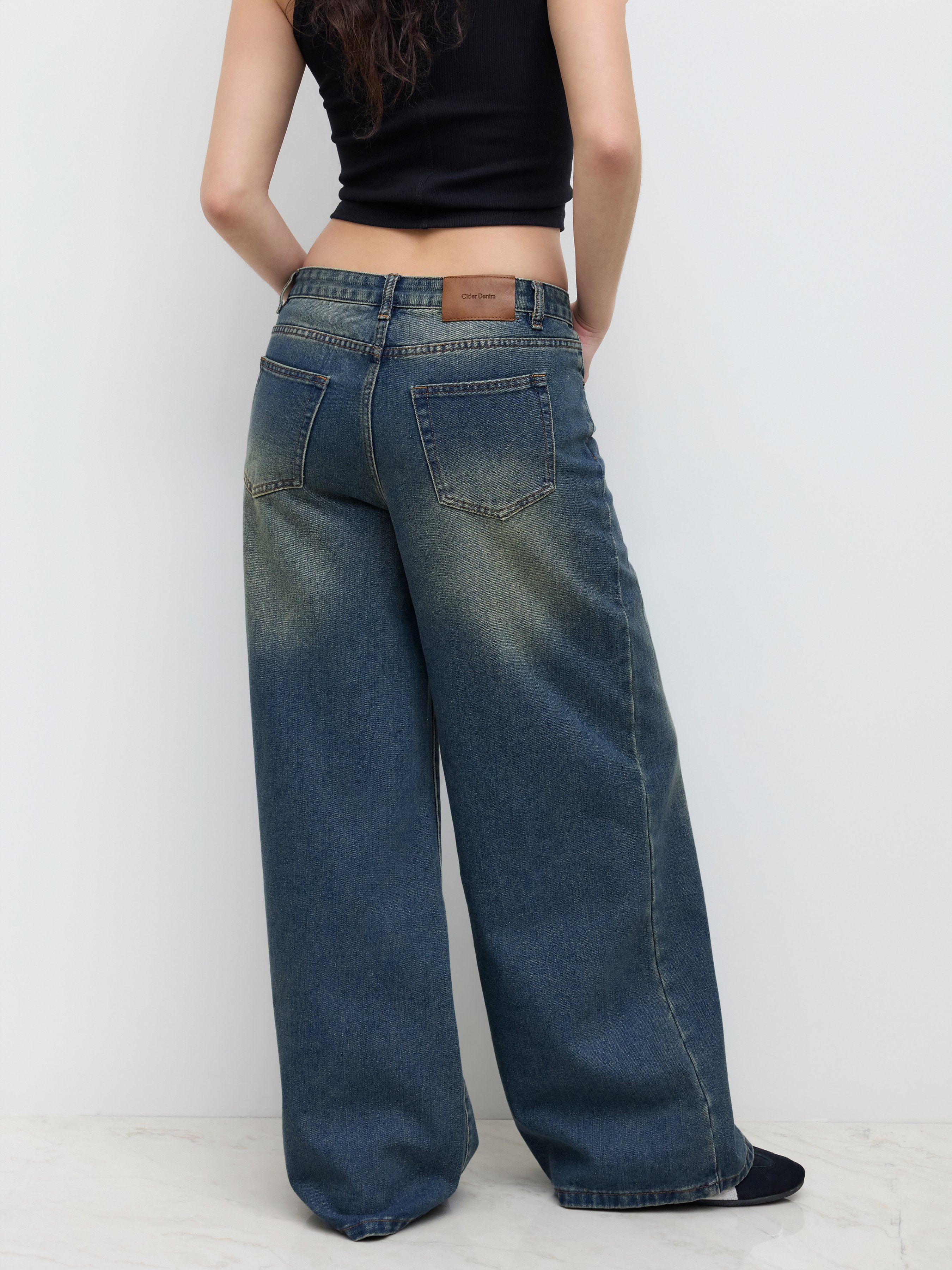 Denim Low-Rise Baggy Trousers - Indigo