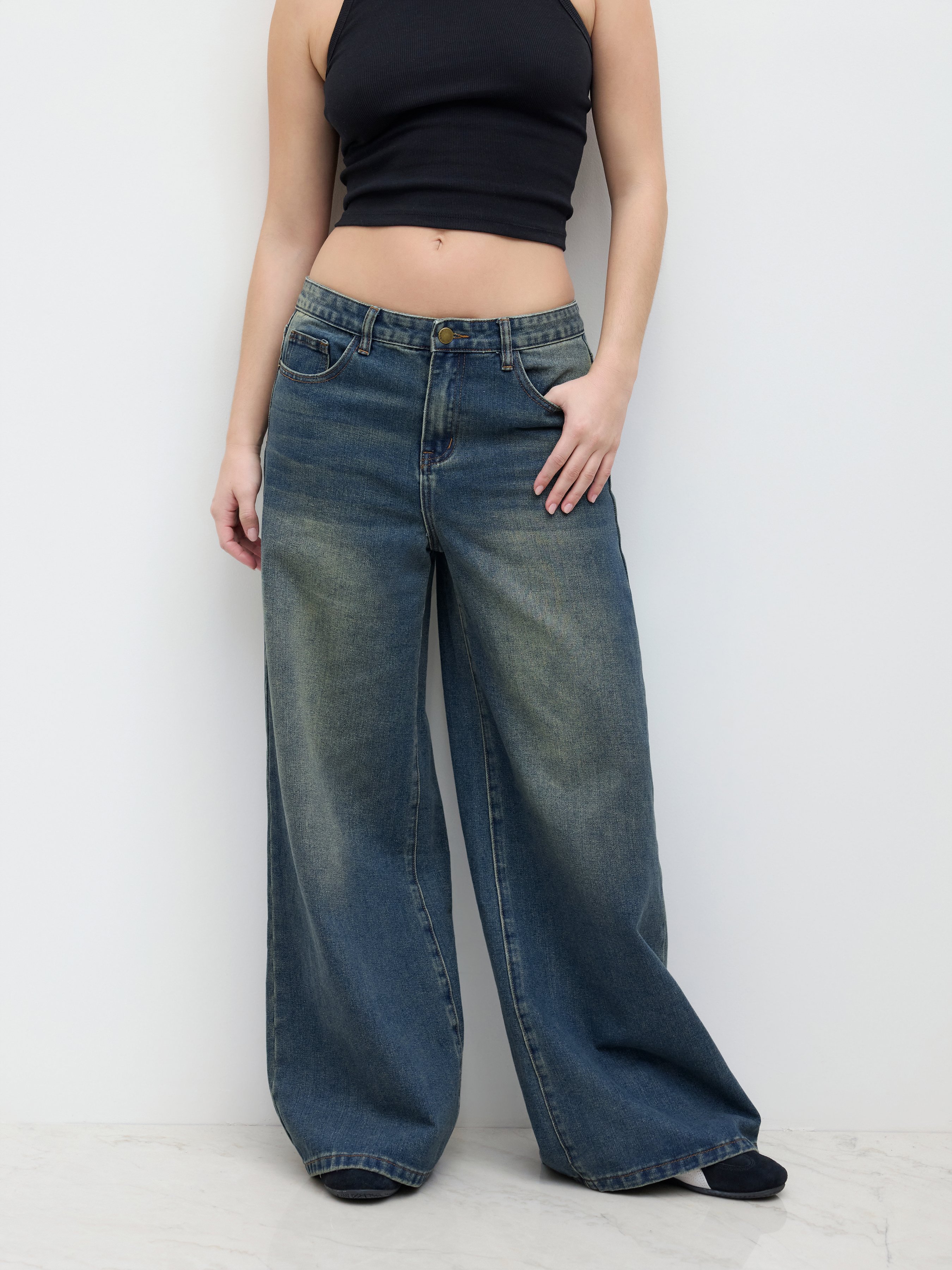 Denim Low-Rise Baggy Trousers - Indigo