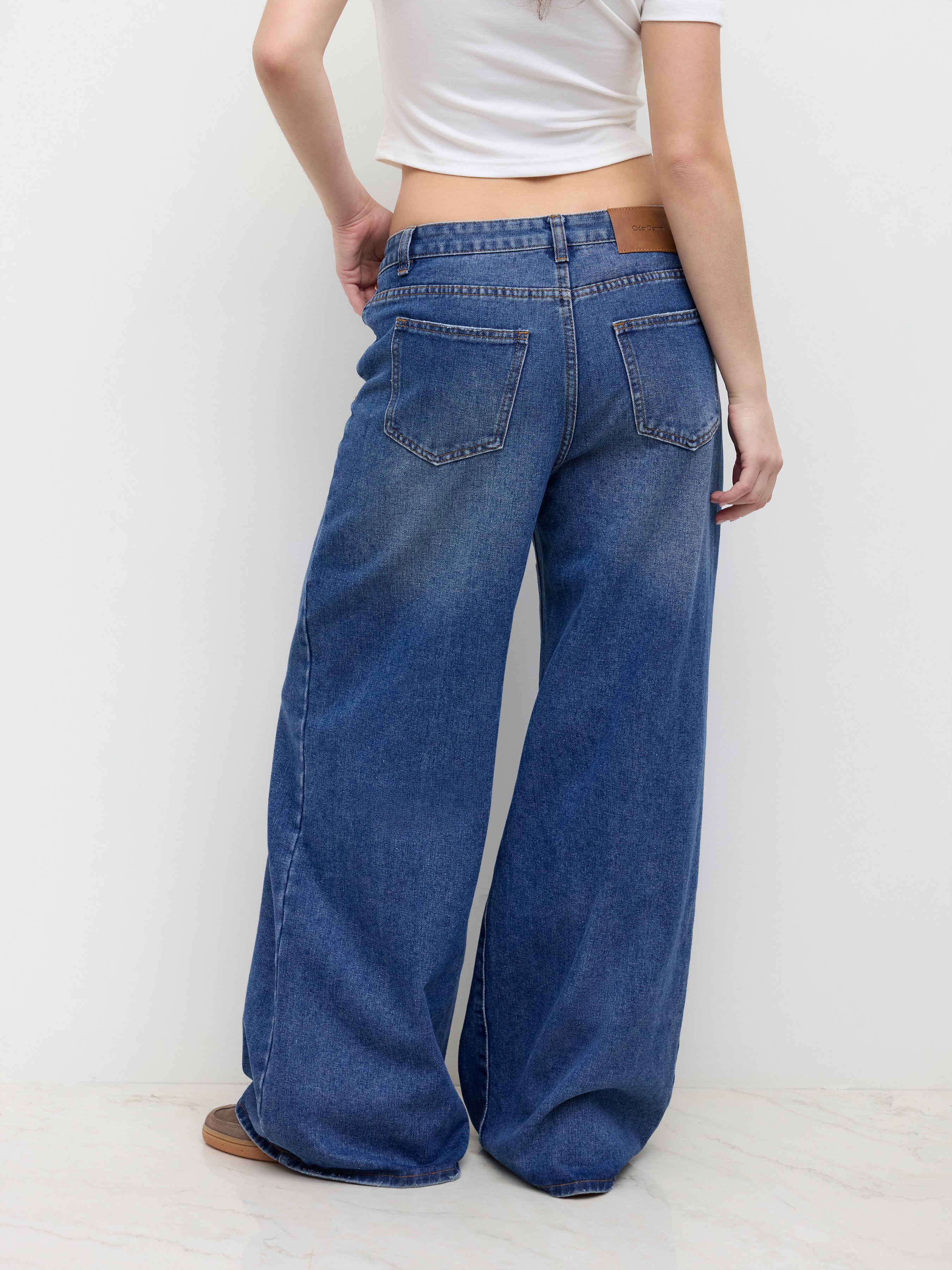 Denim Low-Rise Baggy Trousers - Navy Blue