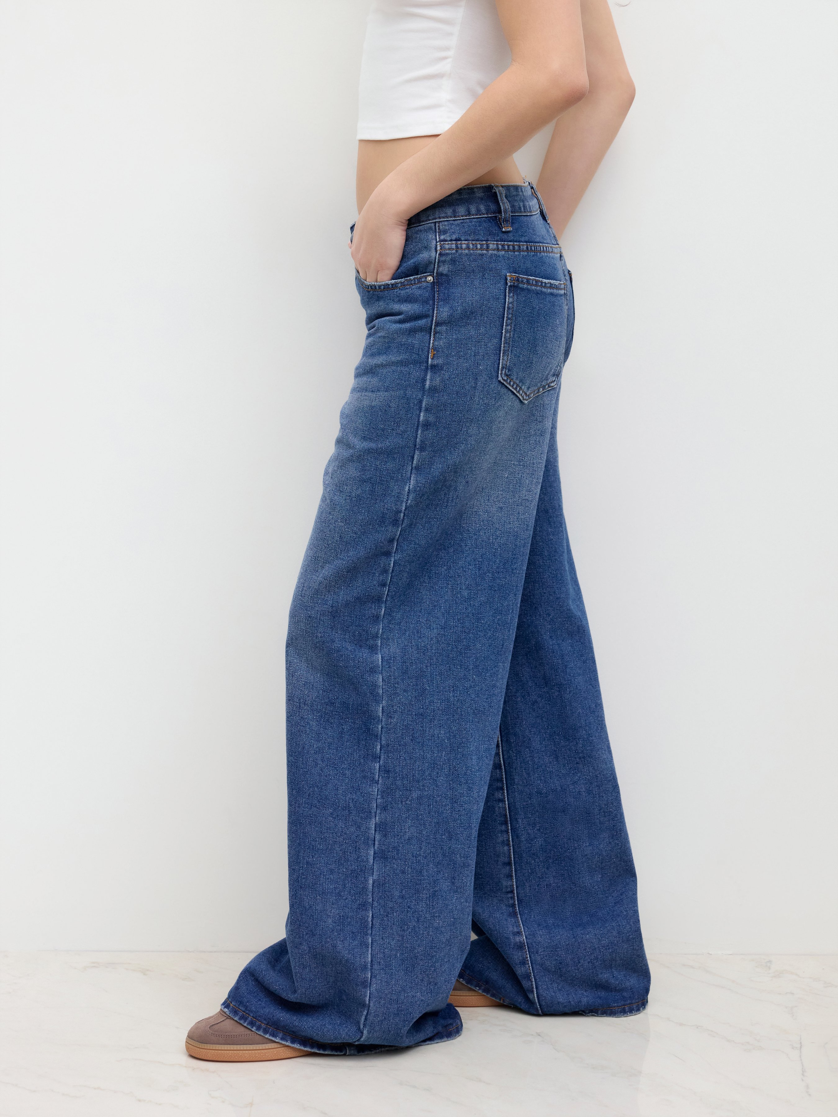 Denim Low-Rise Baggy Trousers - Navy Blue