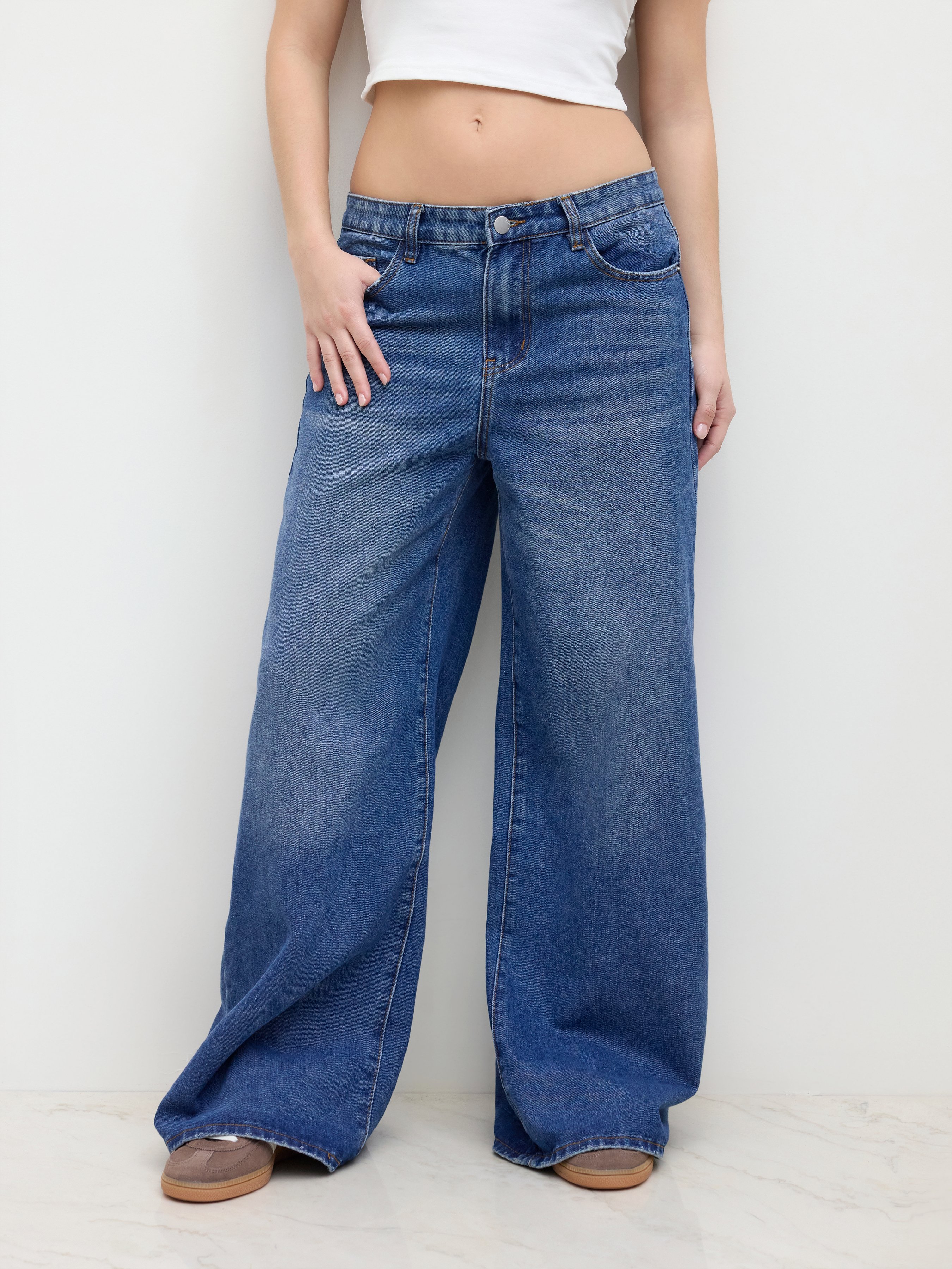 Denim Low-Rise Baggy Trousers - Navy Blue