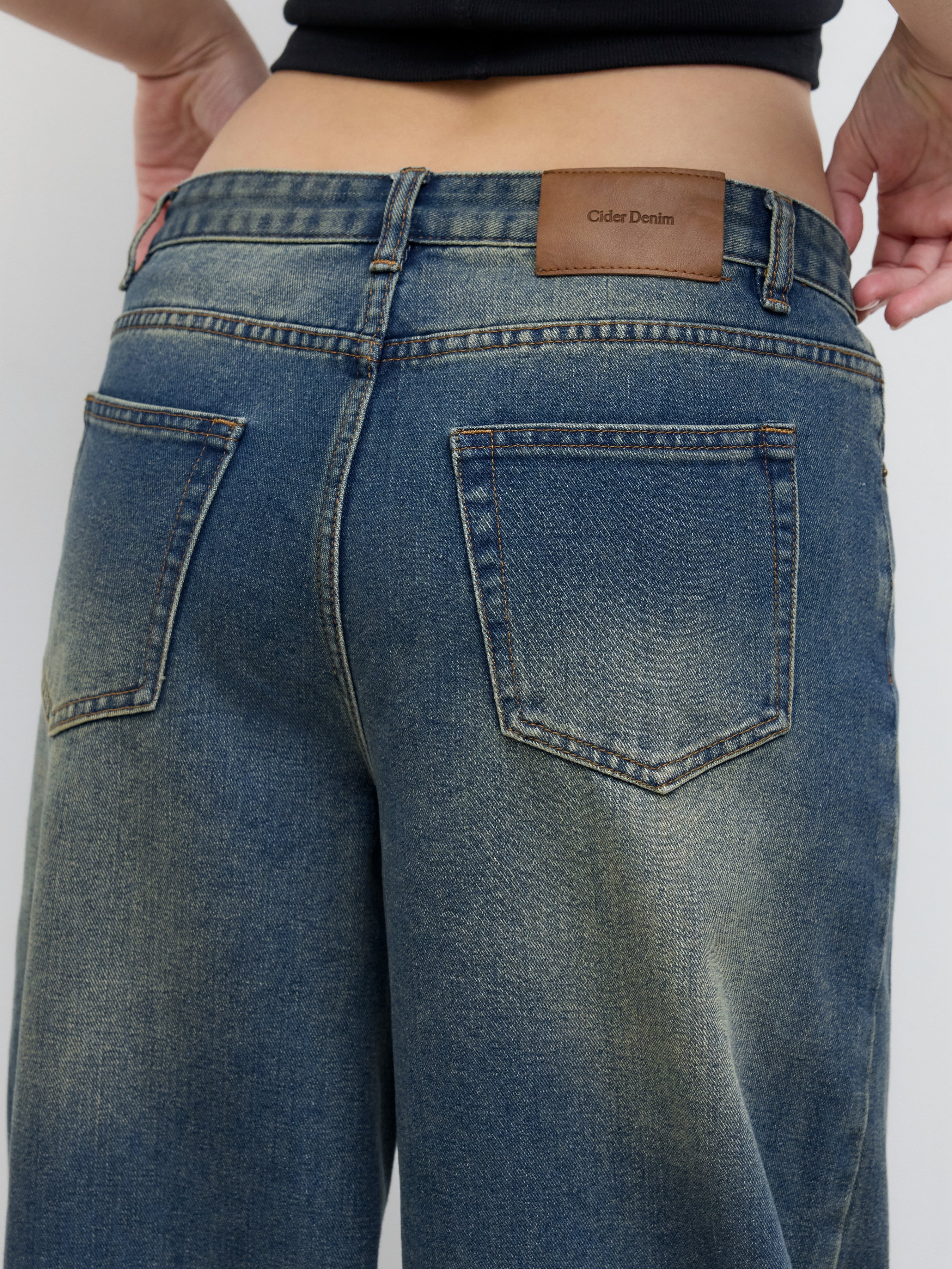 Denim Low-Rise Baggy Trousers - Indigo