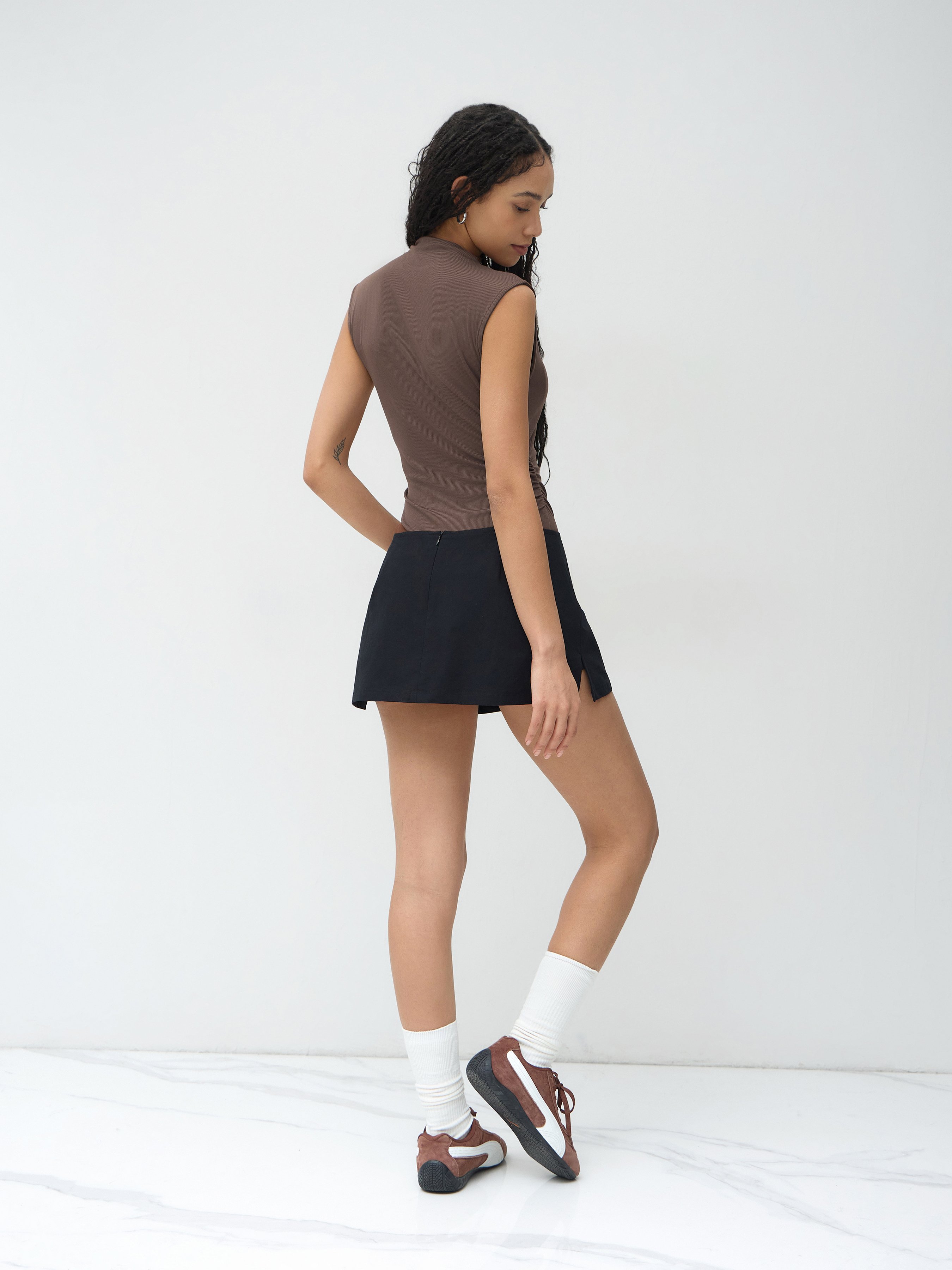 Cotton Low Rise Split Skort - Black