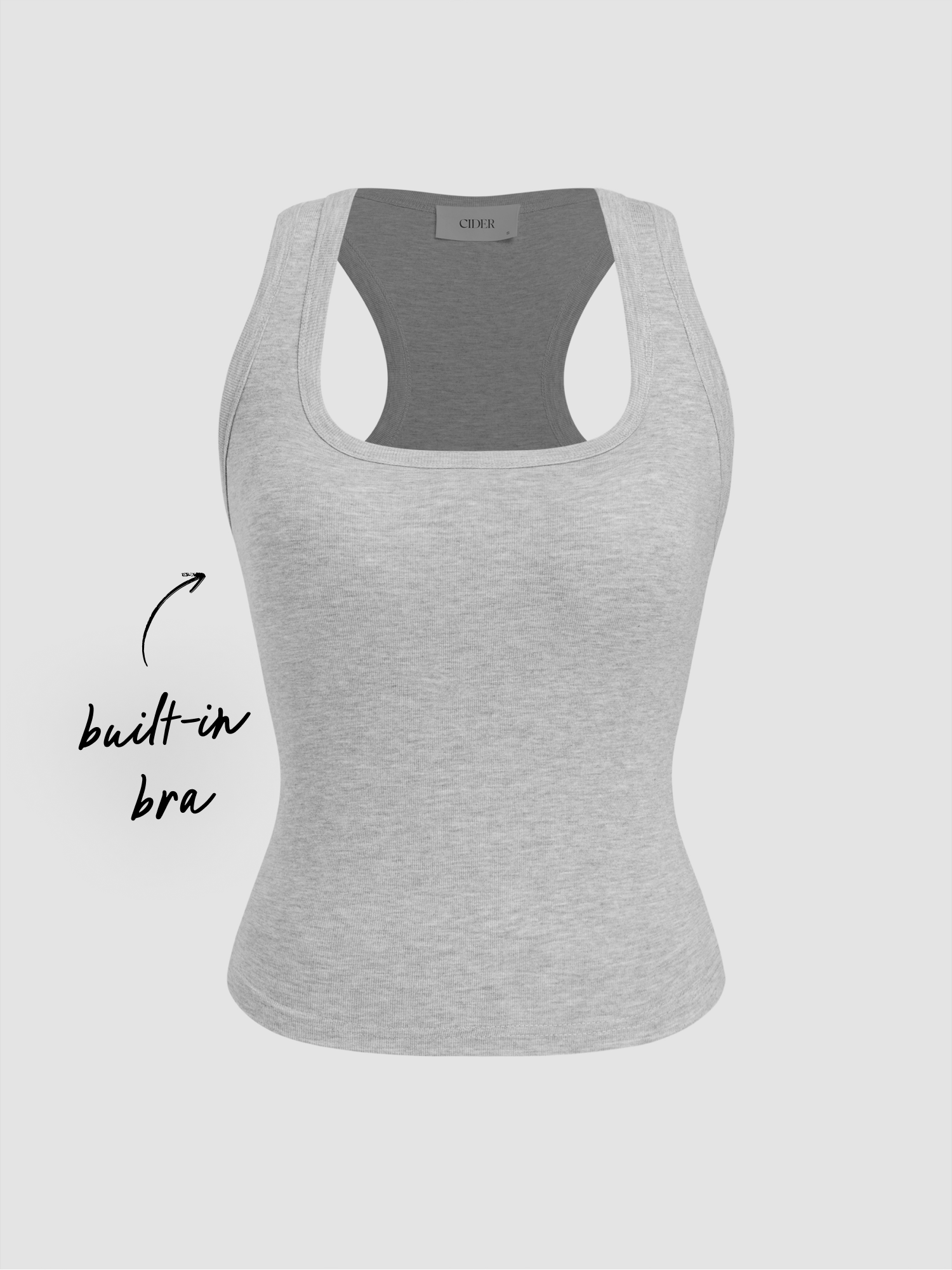 Built-in Bra Square Neck Tank Top - Grey