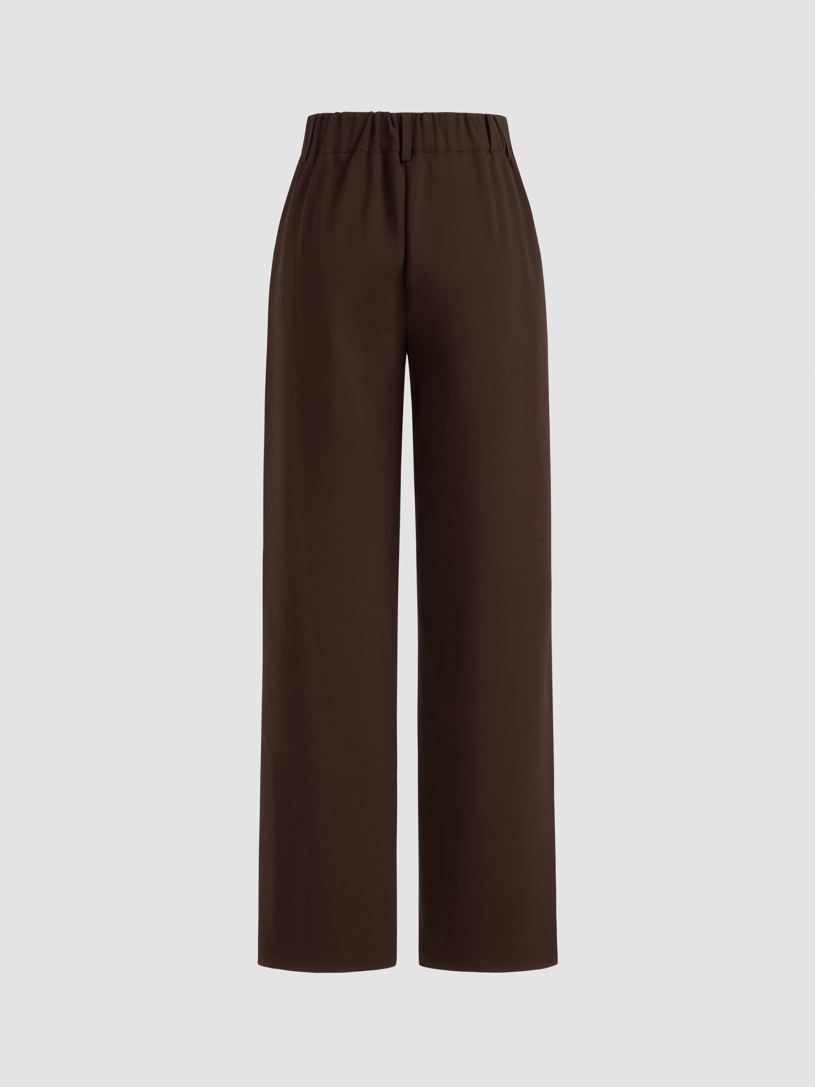 Mid Rise Pleated Straight Leg Trousers - Coffee