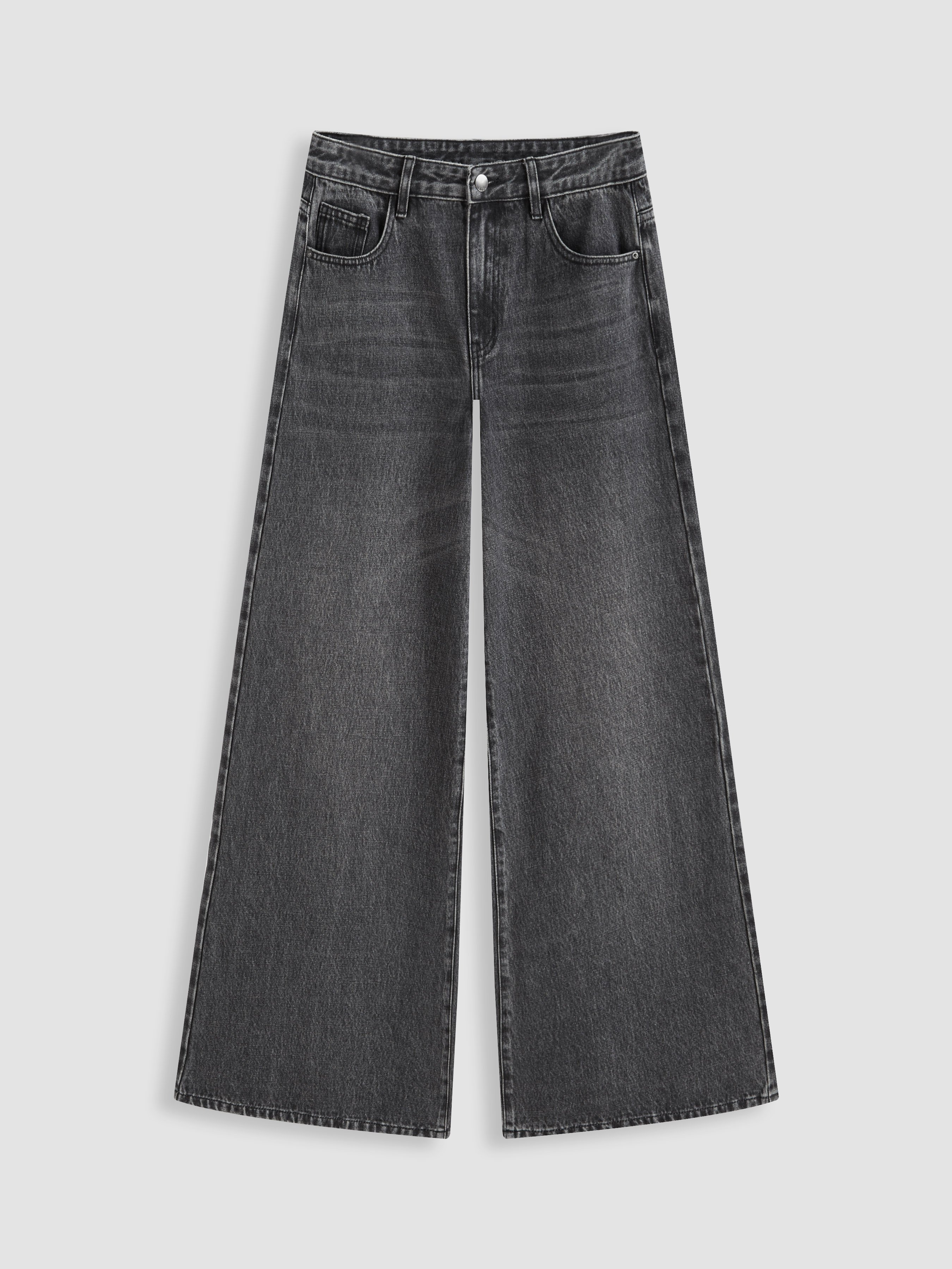 Denim Low-Rise Baggy Trousers - Grey
