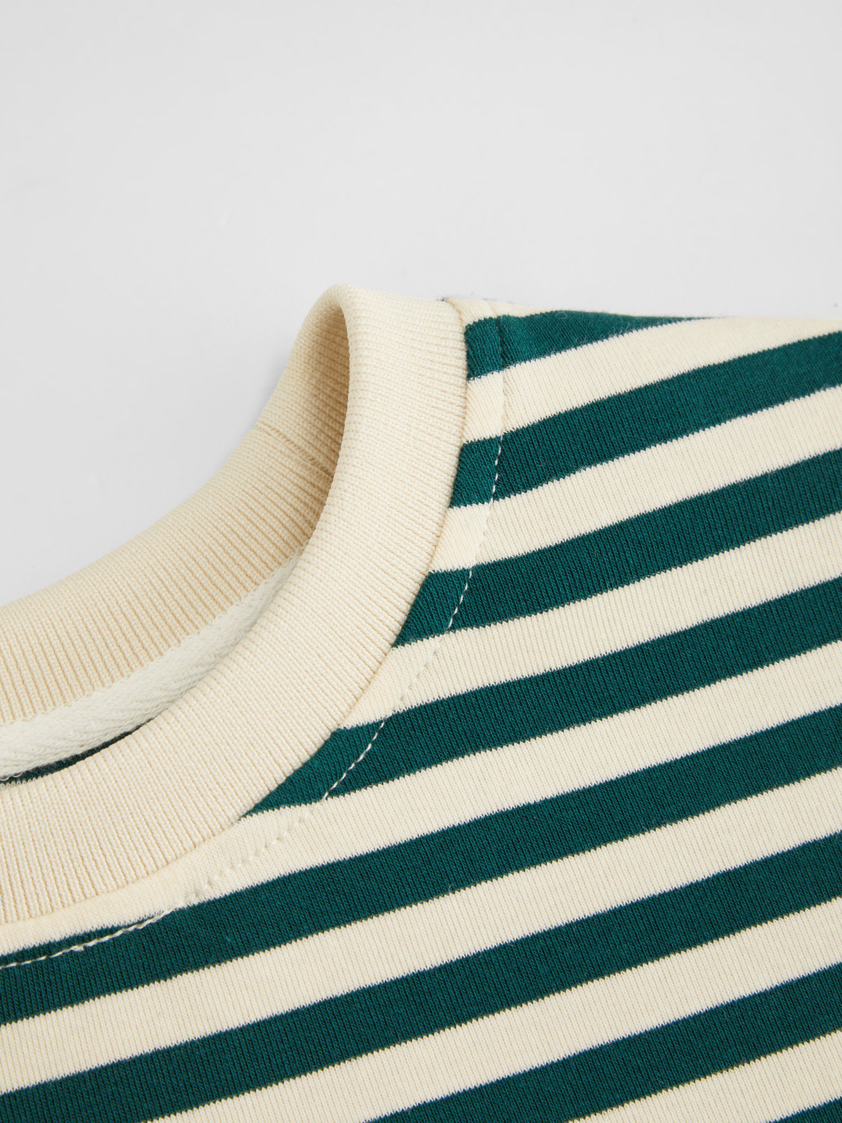 Cotton-blend Stripe Round Neckline Mid-length Sleeve Cinched Waist Tee - Green