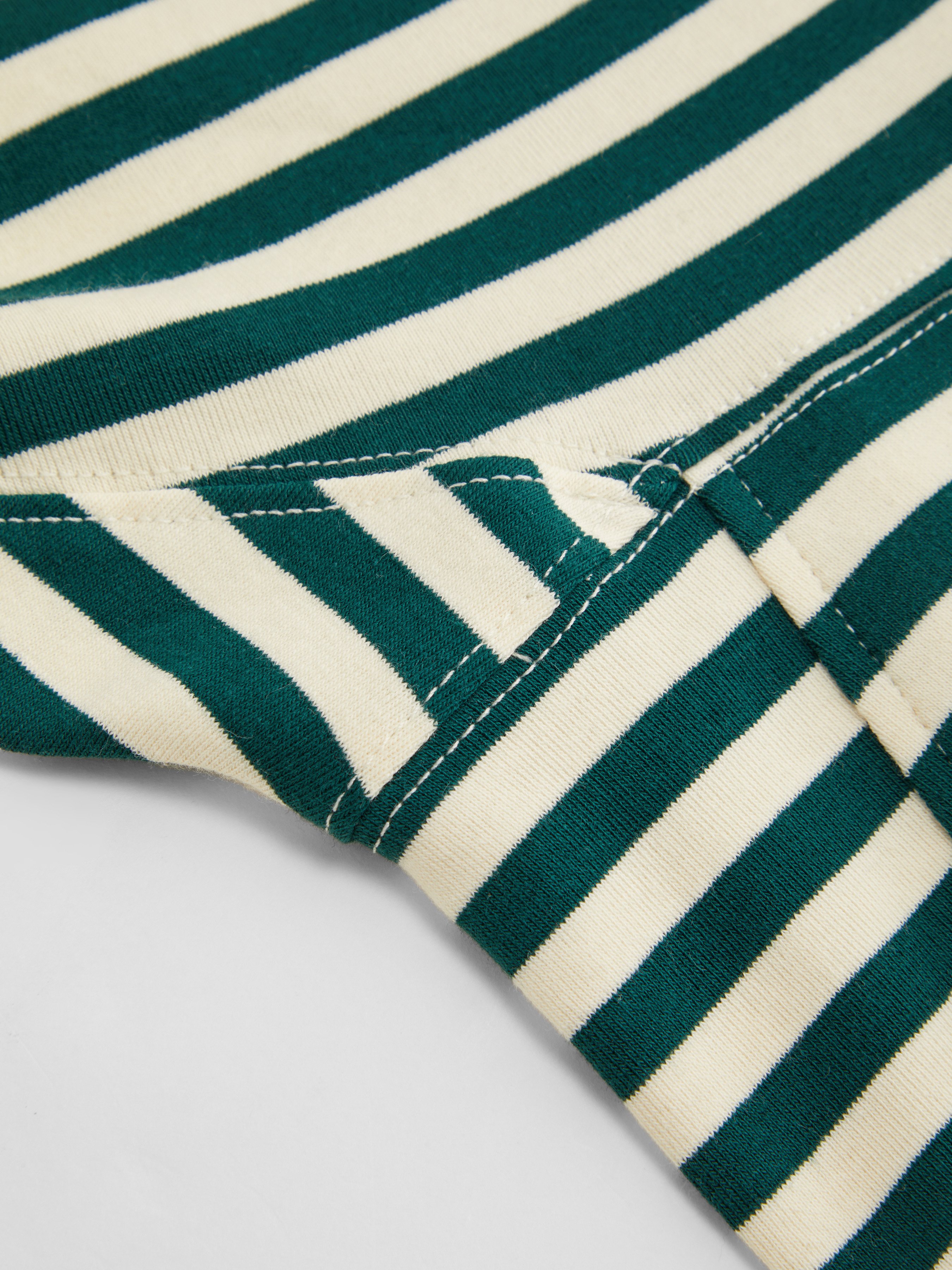 Cotton-blend Stripe Round Neckline Mid-length Sleeve Cinched Waist Tee - Green