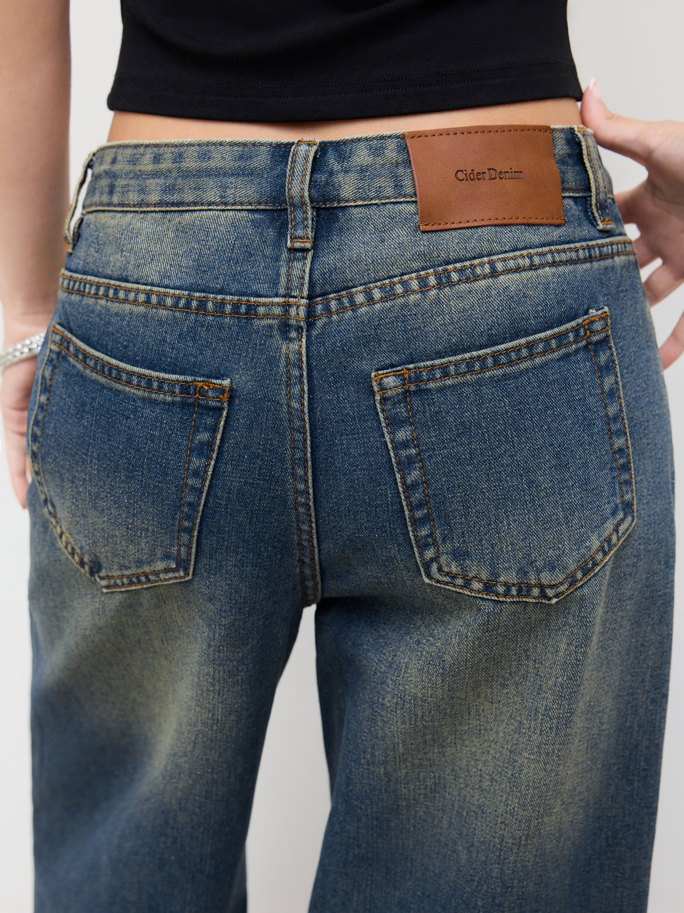 Denim Low-Rise Baggy Trousers - Indigo