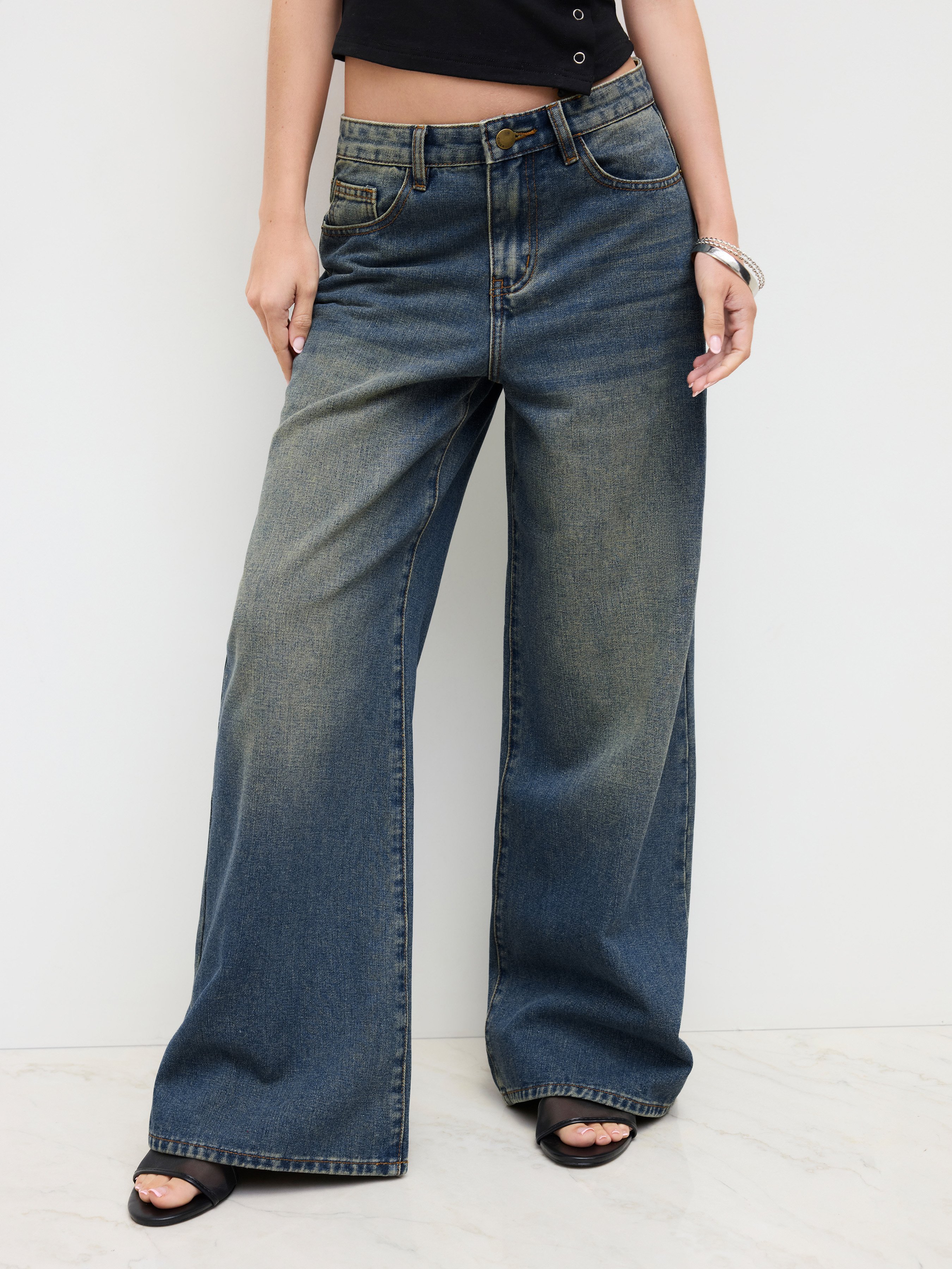 Denim Low-Rise Baggy Trousers - Indigo