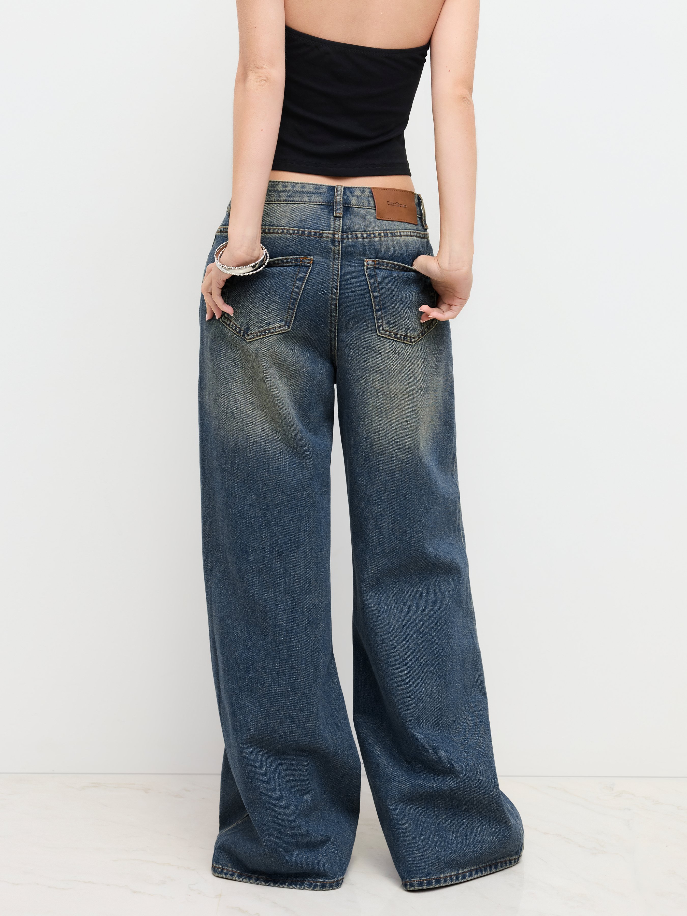 Denim Low-Rise Baggy Trousers - Indigo