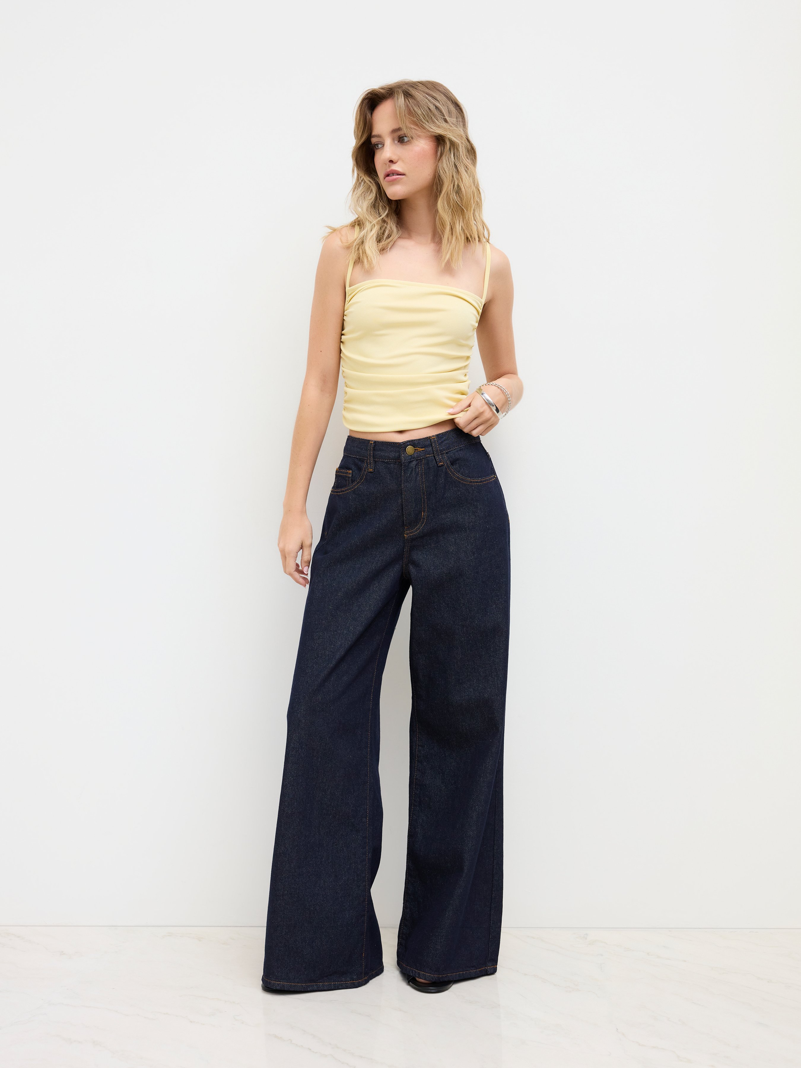 Denim Low-Rise Baggy Trousers - Dark denim