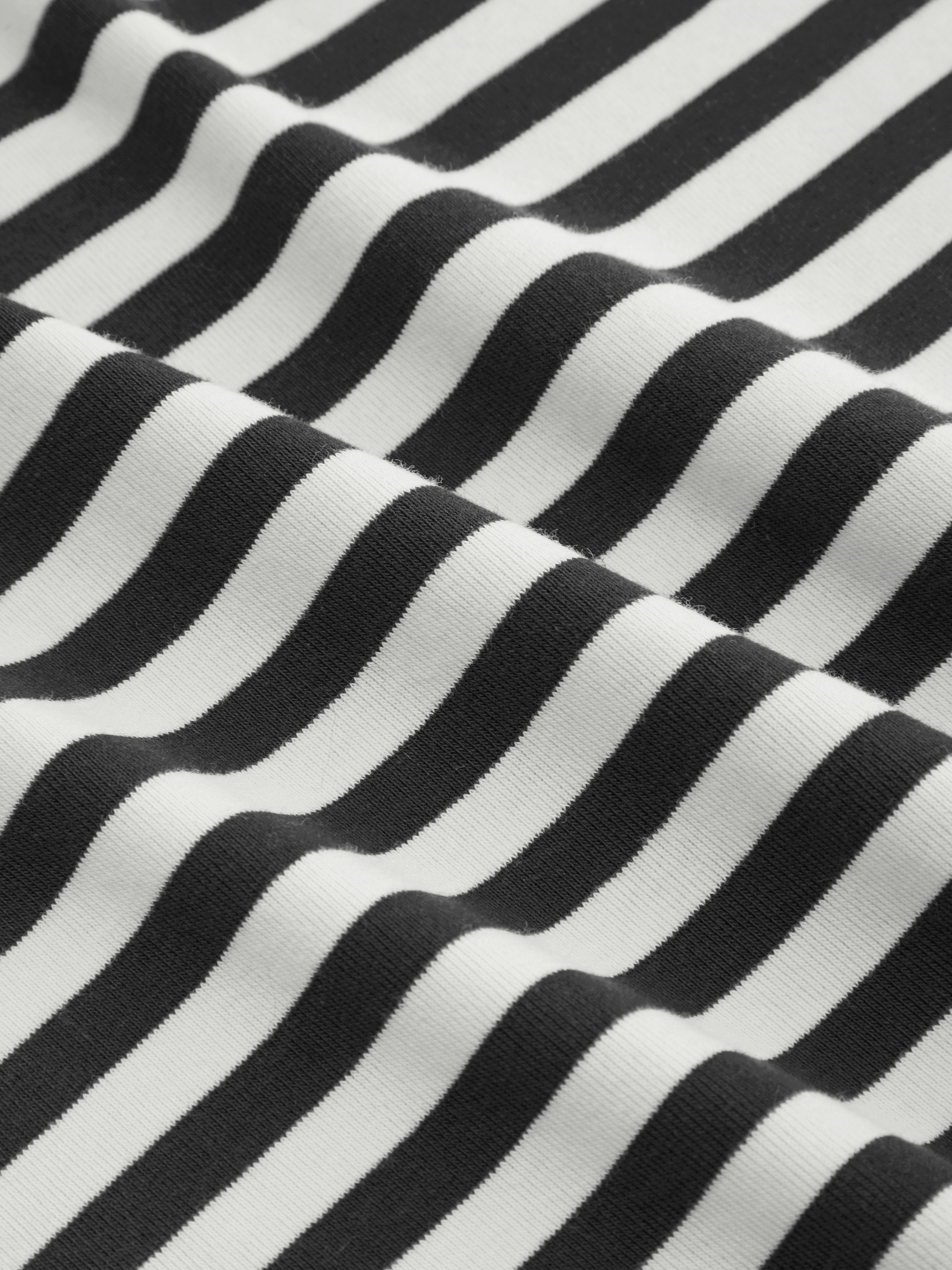 Cotton-blend Stripe Round Neckline Mid-length Sleeve Cinched Waist Tee - Black & White