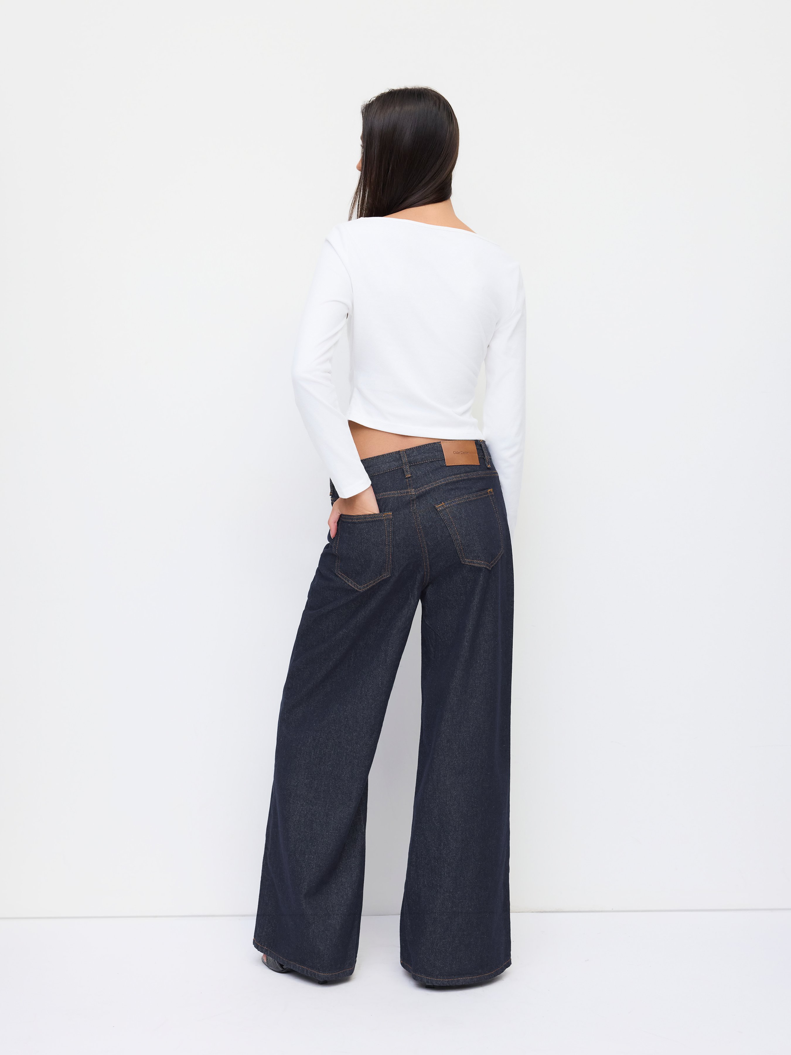 Denim Low-Rise Baggy Trousers - Dark denim
