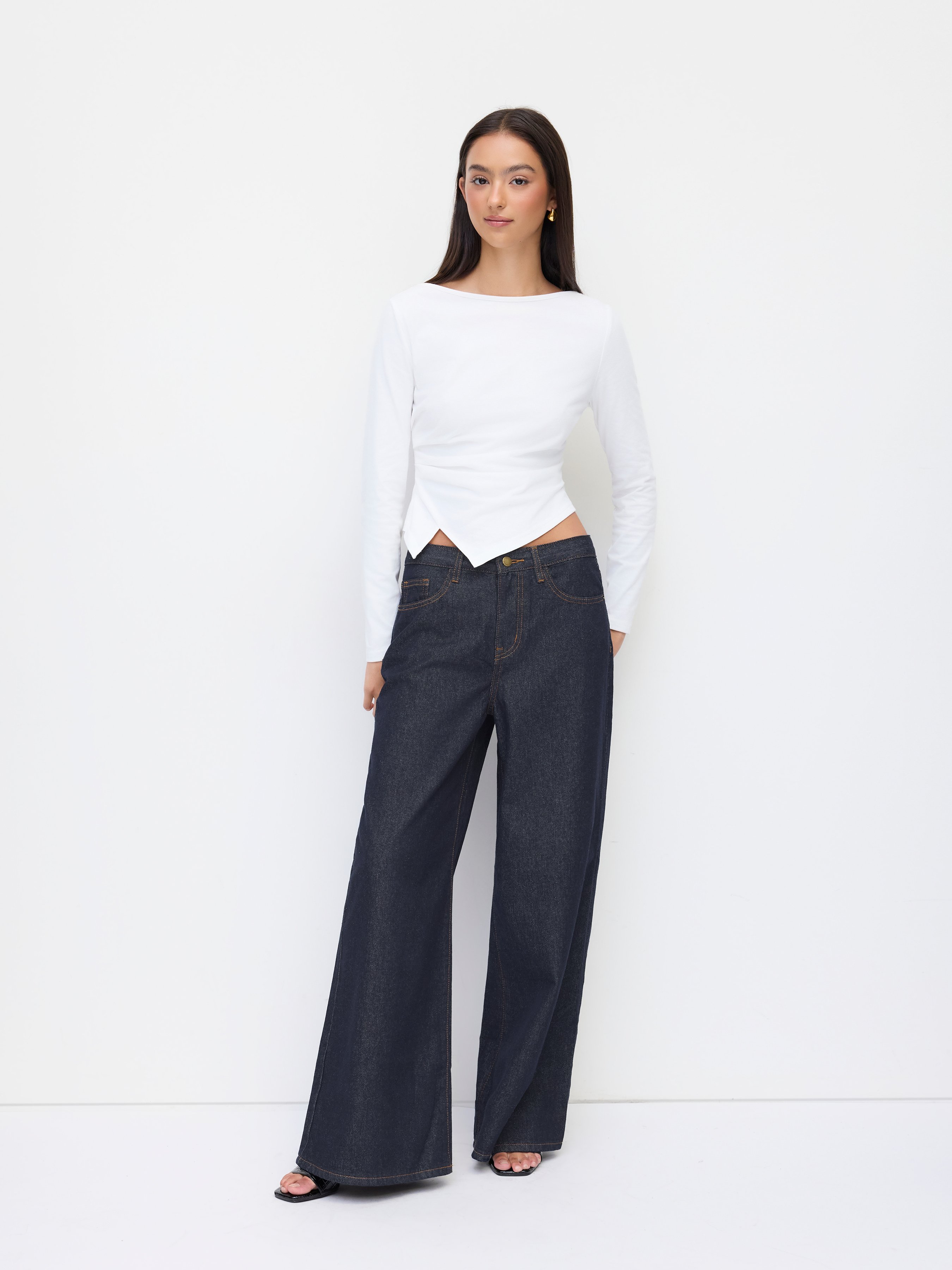 Denim Low-Rise Baggy Trousers - Dark denim