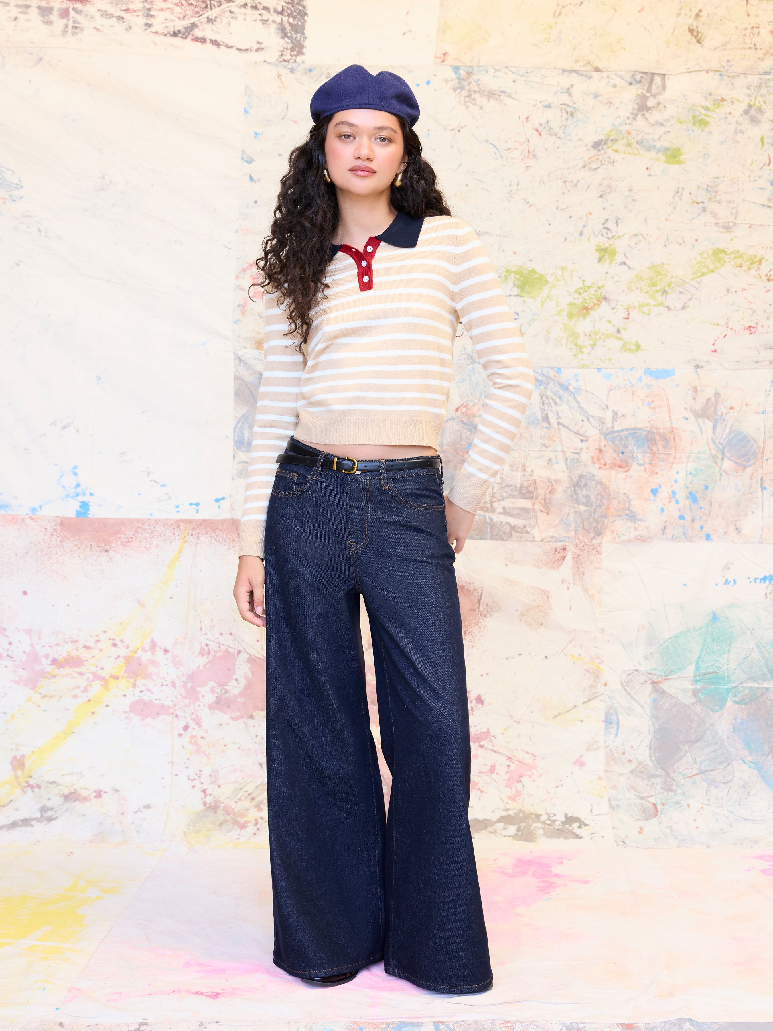 Denim Low-Rise Baggy Trousers - Dark denim