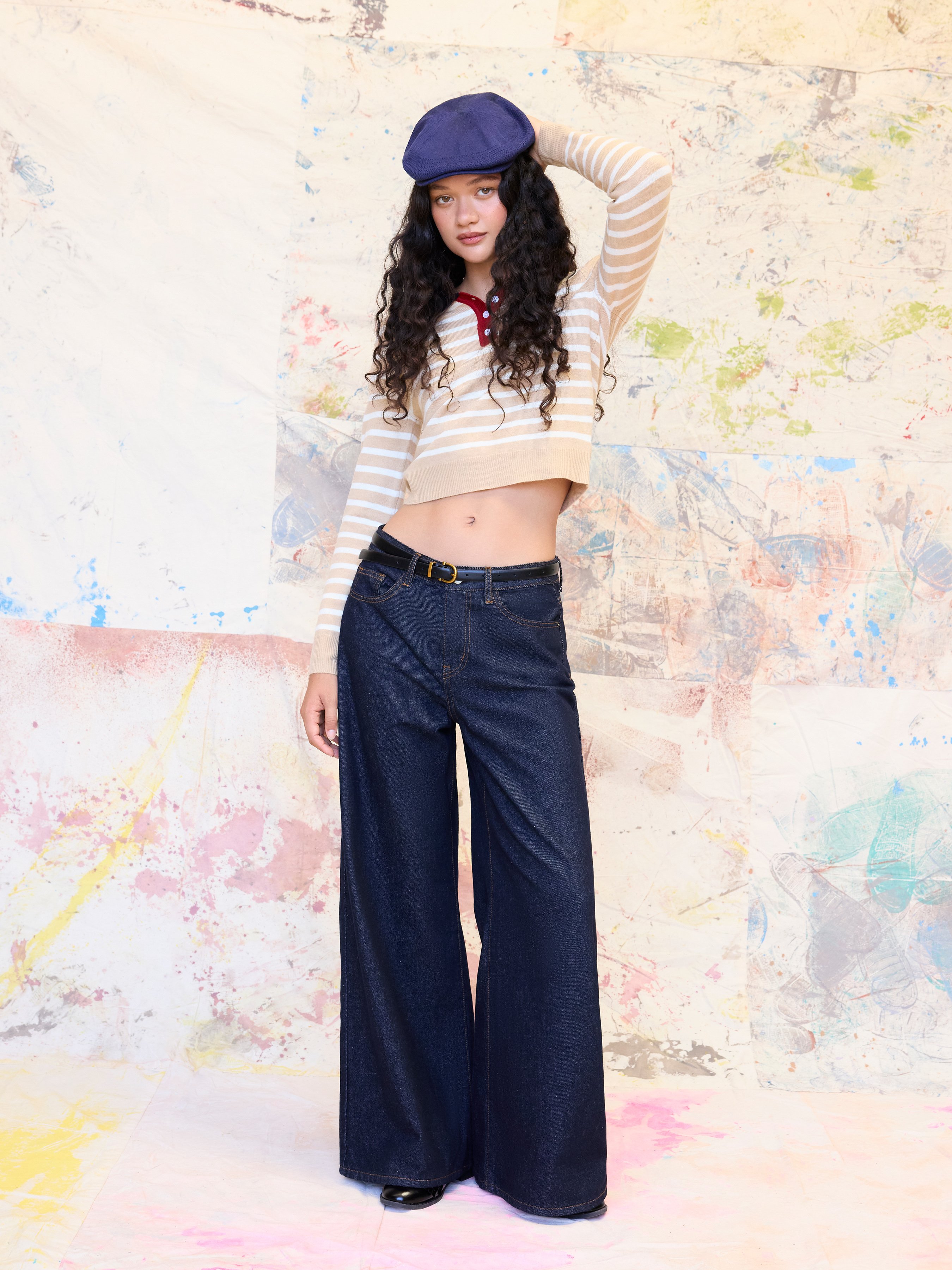 Denim Low-Rise Baggy Trousers - Dark denim