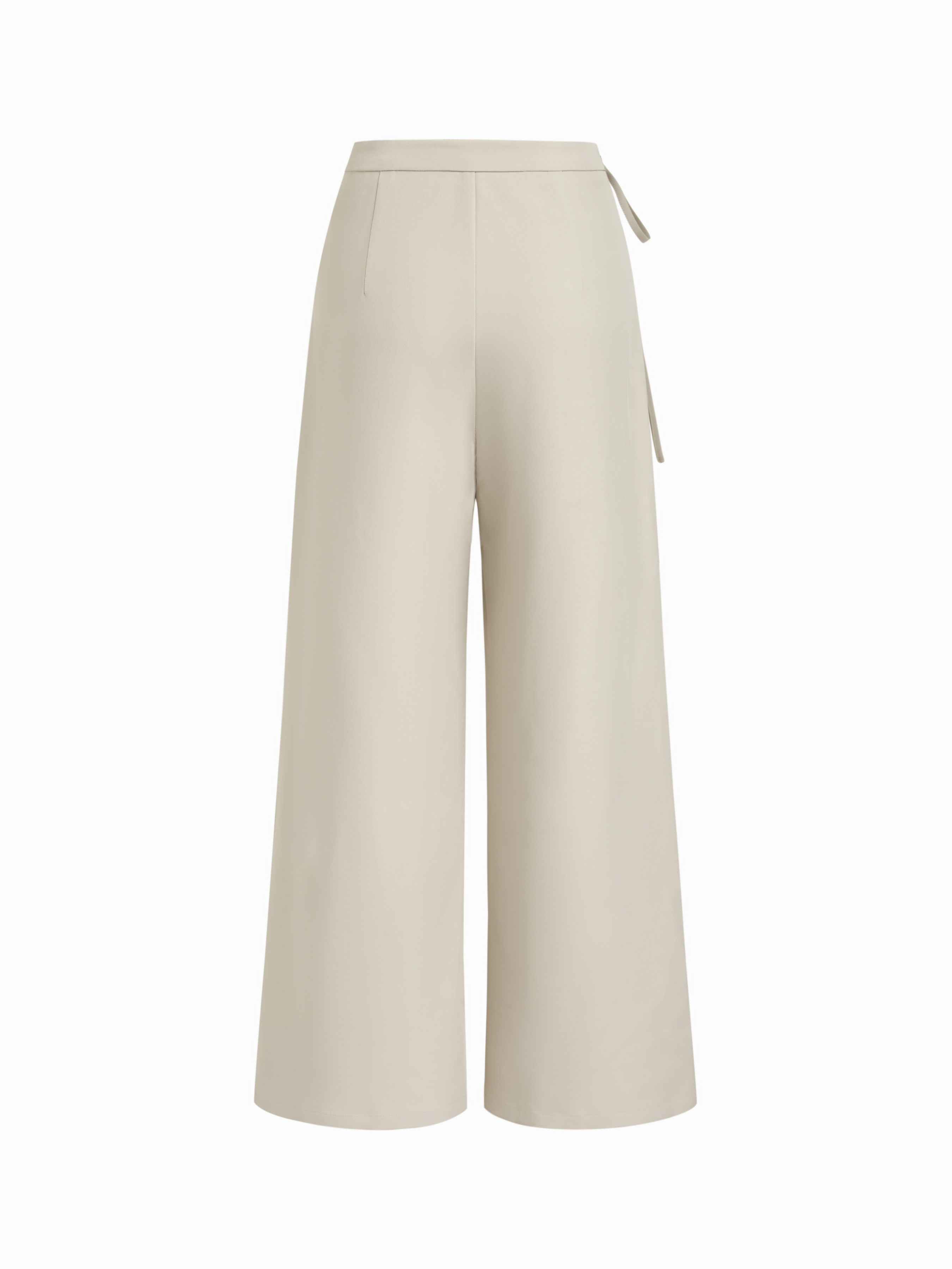 Mid Rise Tie Side Knotted Pleated Wide Leg Trousers - Beige