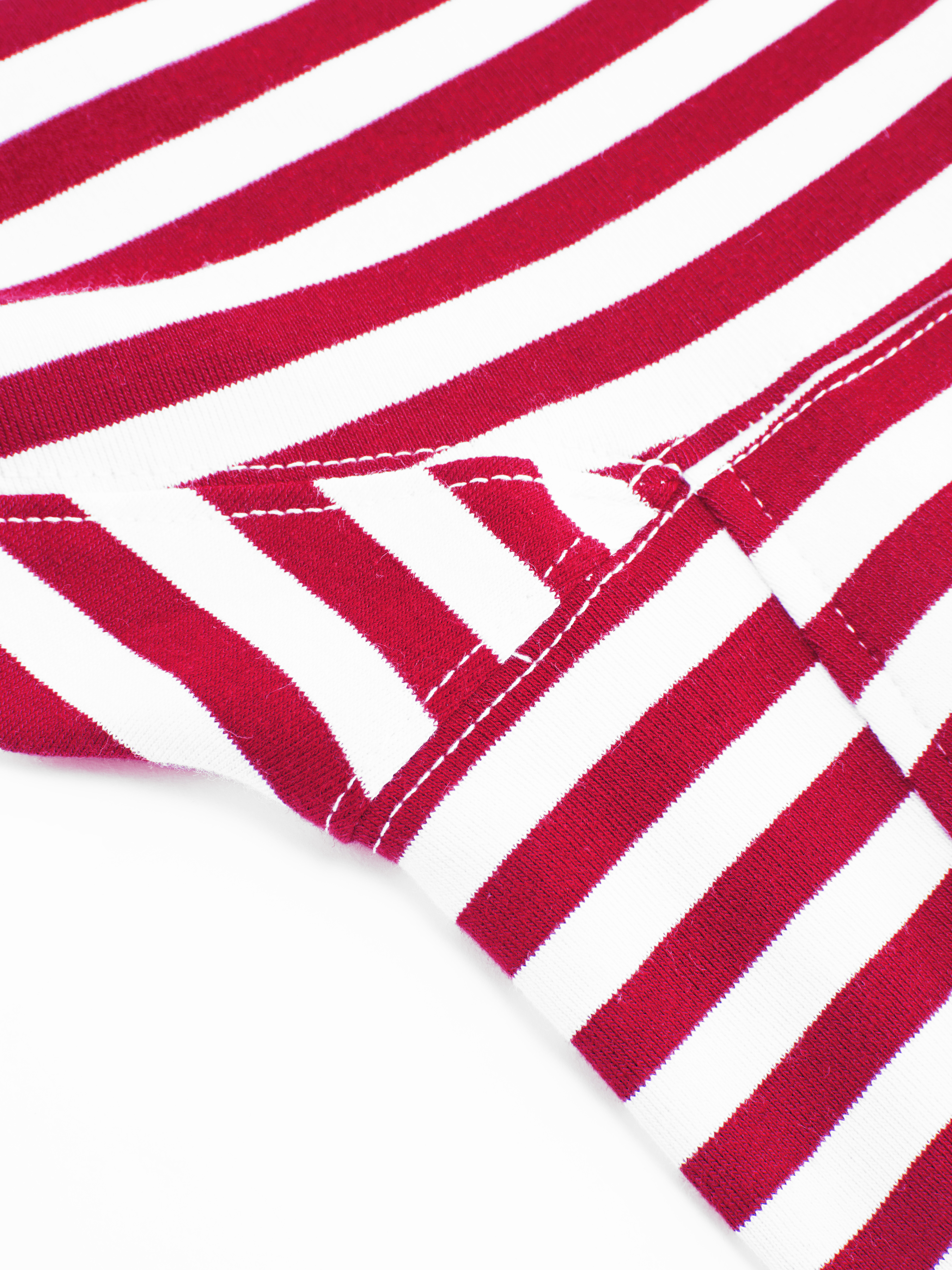 Cotton-blend Stripe Round Neckline Mid-length Sleeve Cinched Waist Tee - White & Red