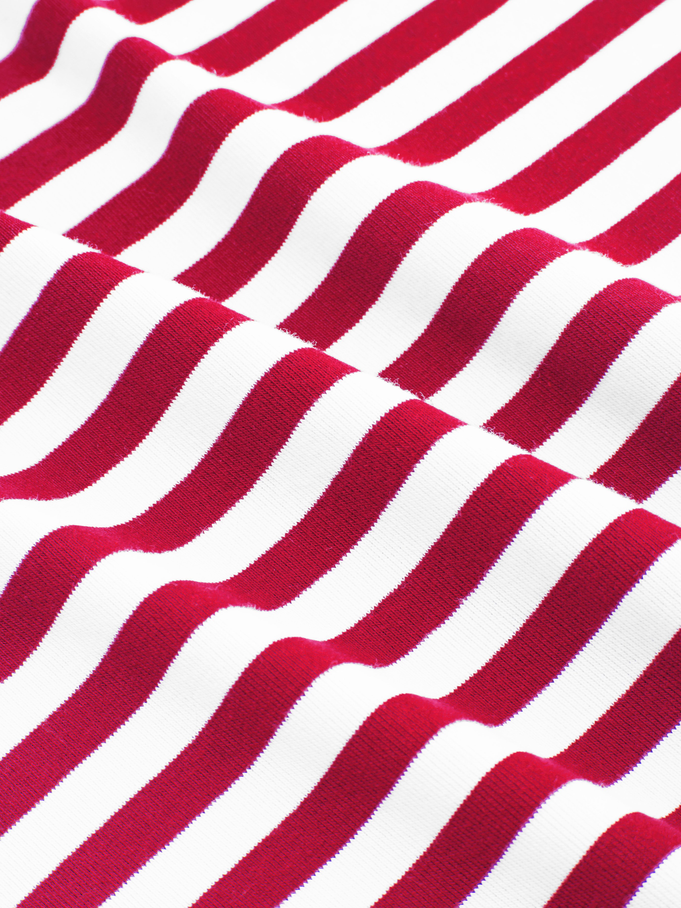 Cotton-blend Stripe Round Neckline Mid-length Sleeve Cinched Waist Tee - White & Red