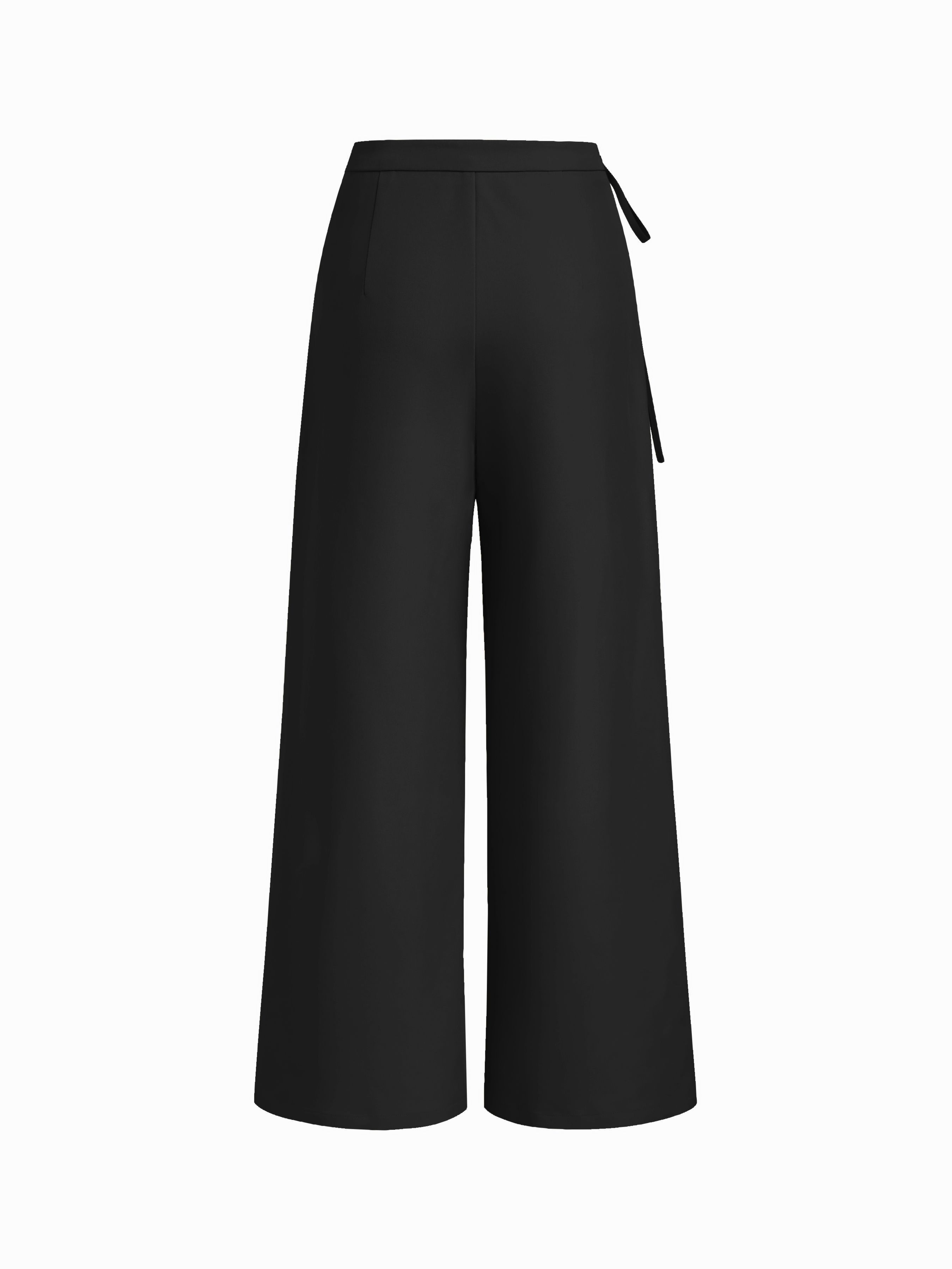 Mid Rise Tie Side Knotted Pleated Wide Leg Trousers - Black
