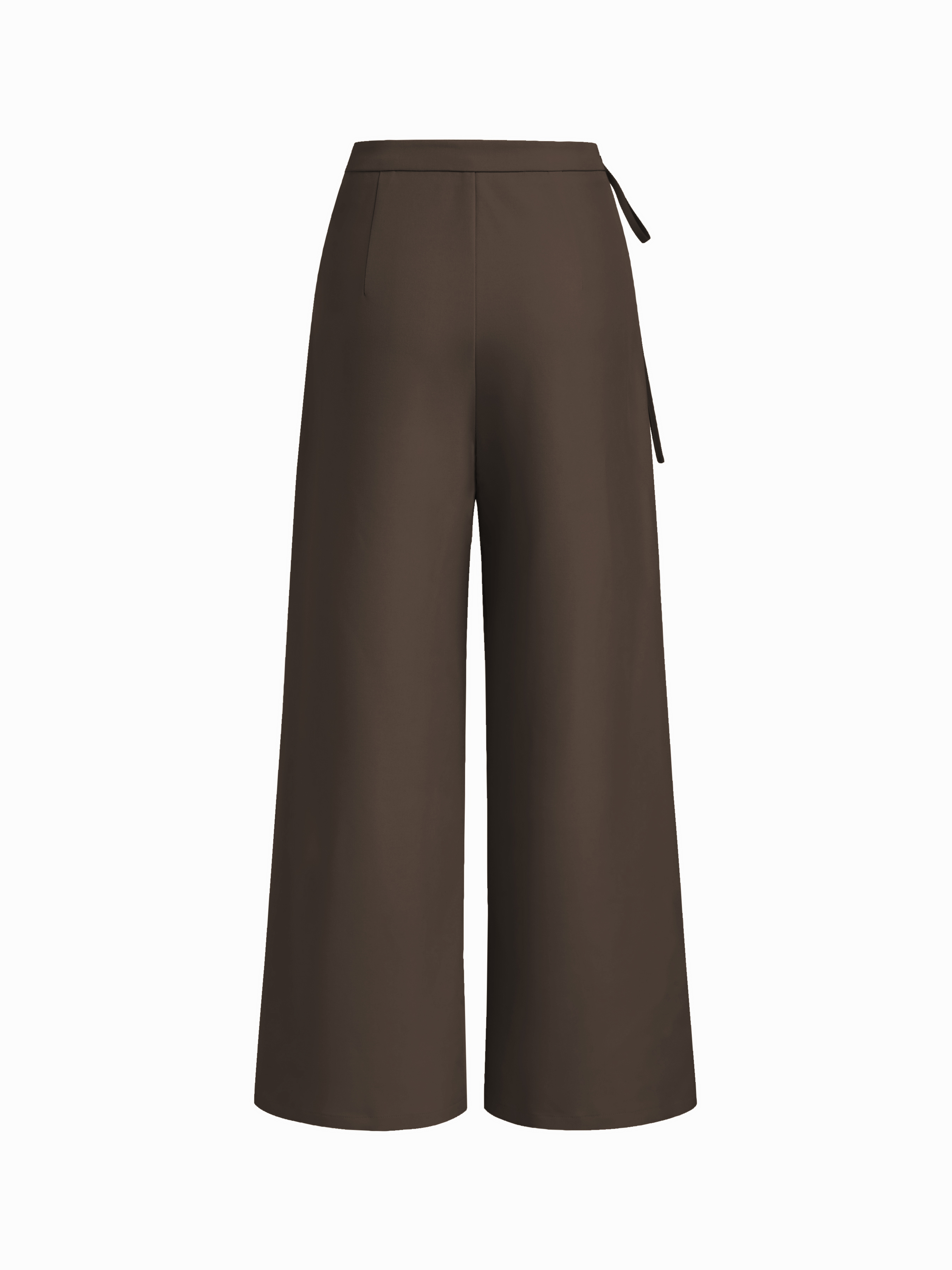 Mid Rise Tie Side Knotted Pleated Wide Leg Trousers - Coffee