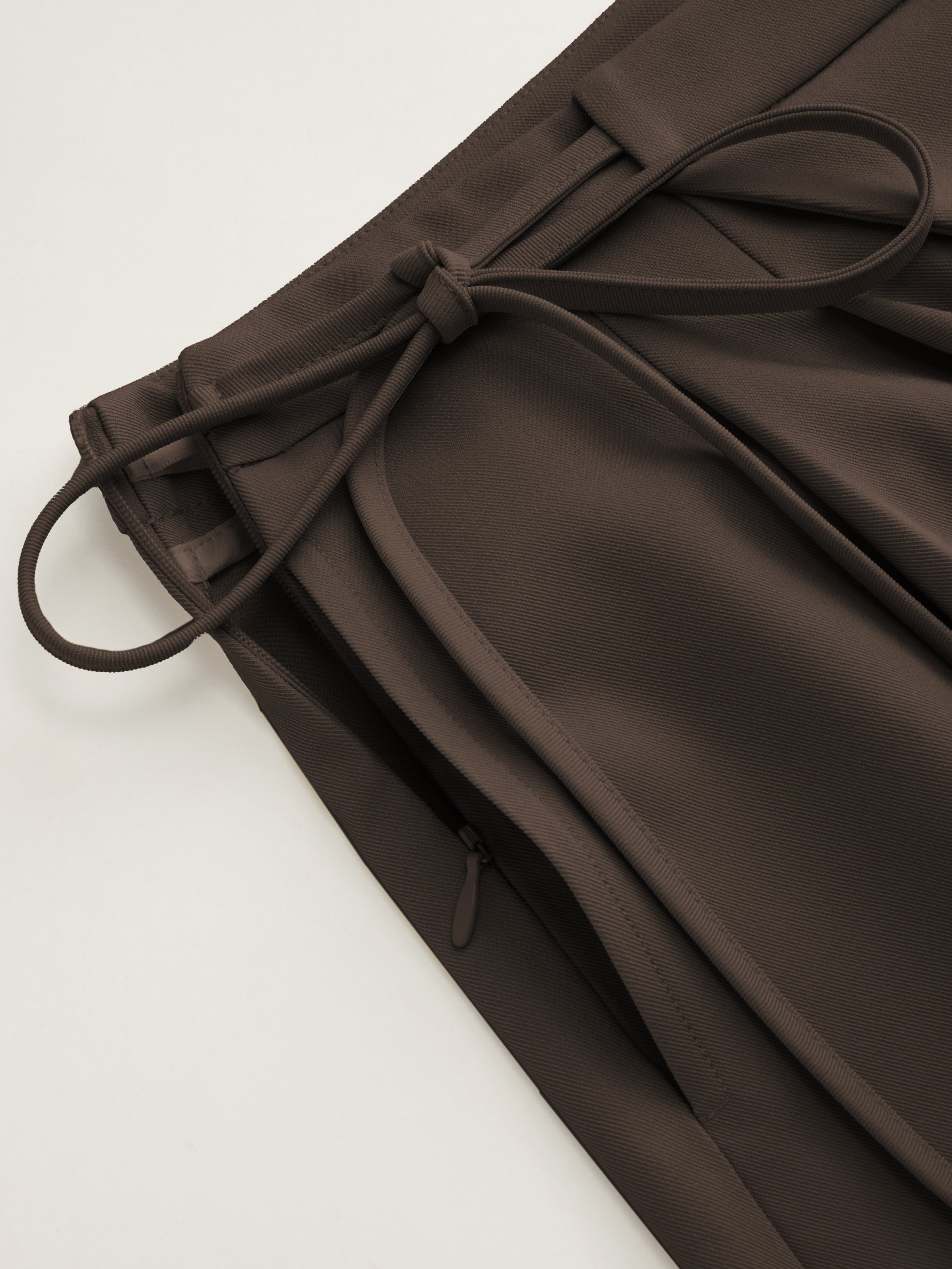 Mid Rise Tie Side Knotted Pleated Wide Leg Trousers - Coffee
